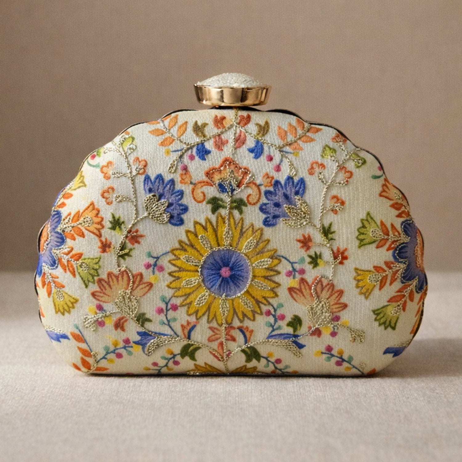 Artklim Multicolour Floral Embroidered Clutch