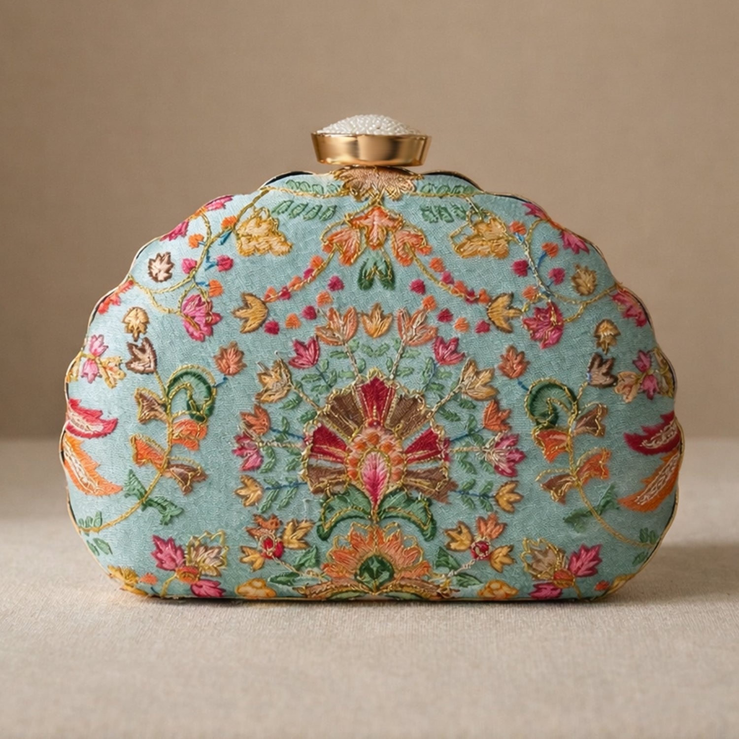Artklim Sky Blue Floral Embroidered Clutch