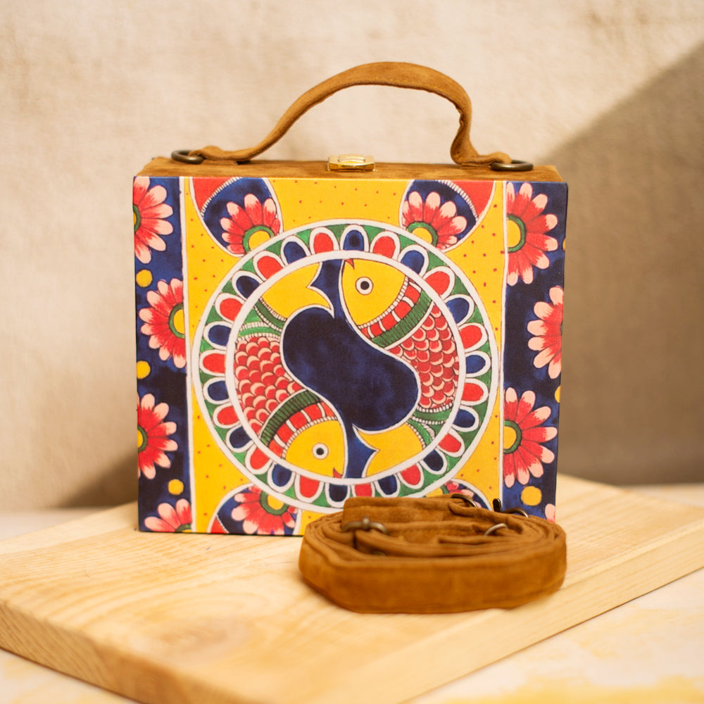Artklim Madhubani Fish Printed Suitcase Style Clutch