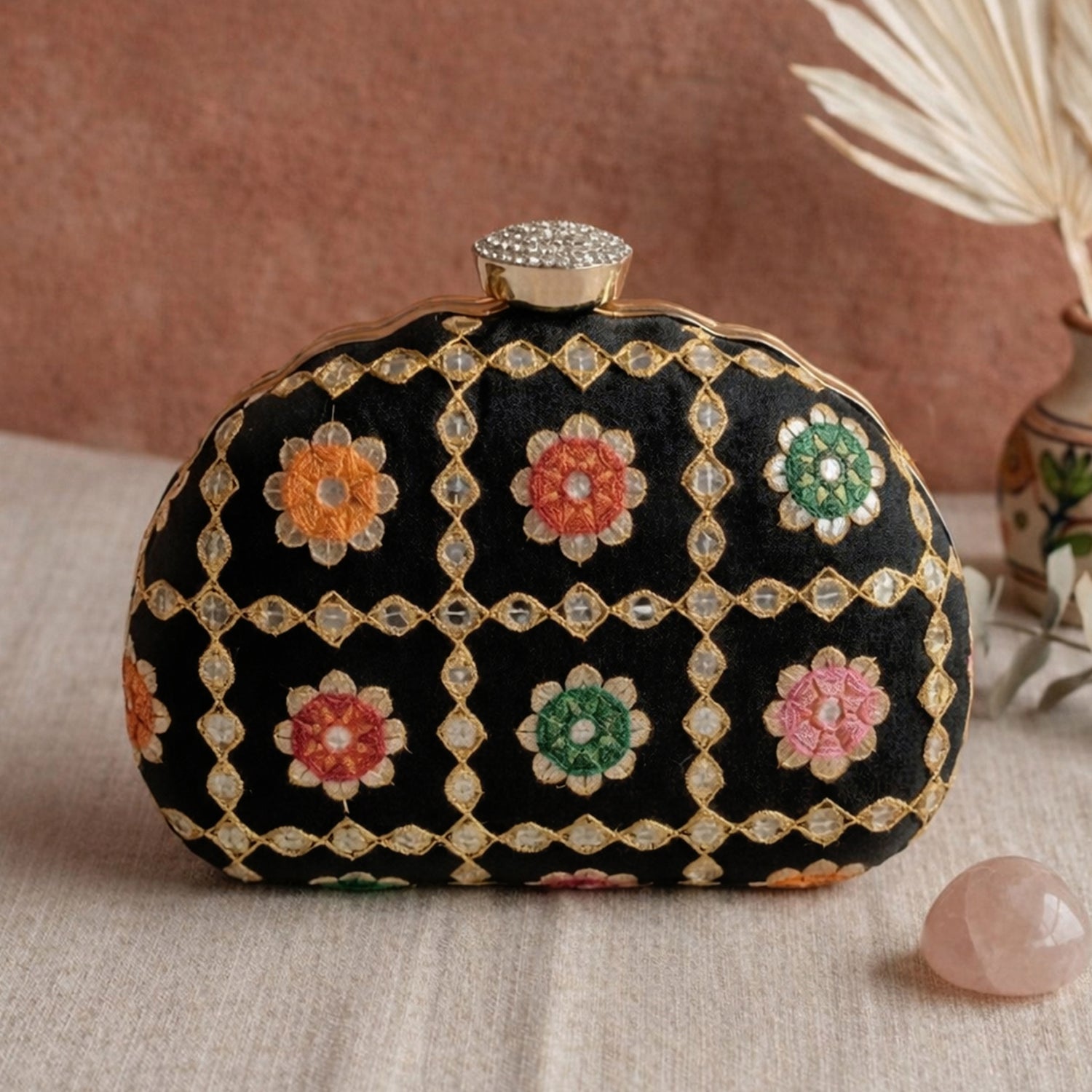 Artklim Stylish Black Ethnic Embroidred Clutch