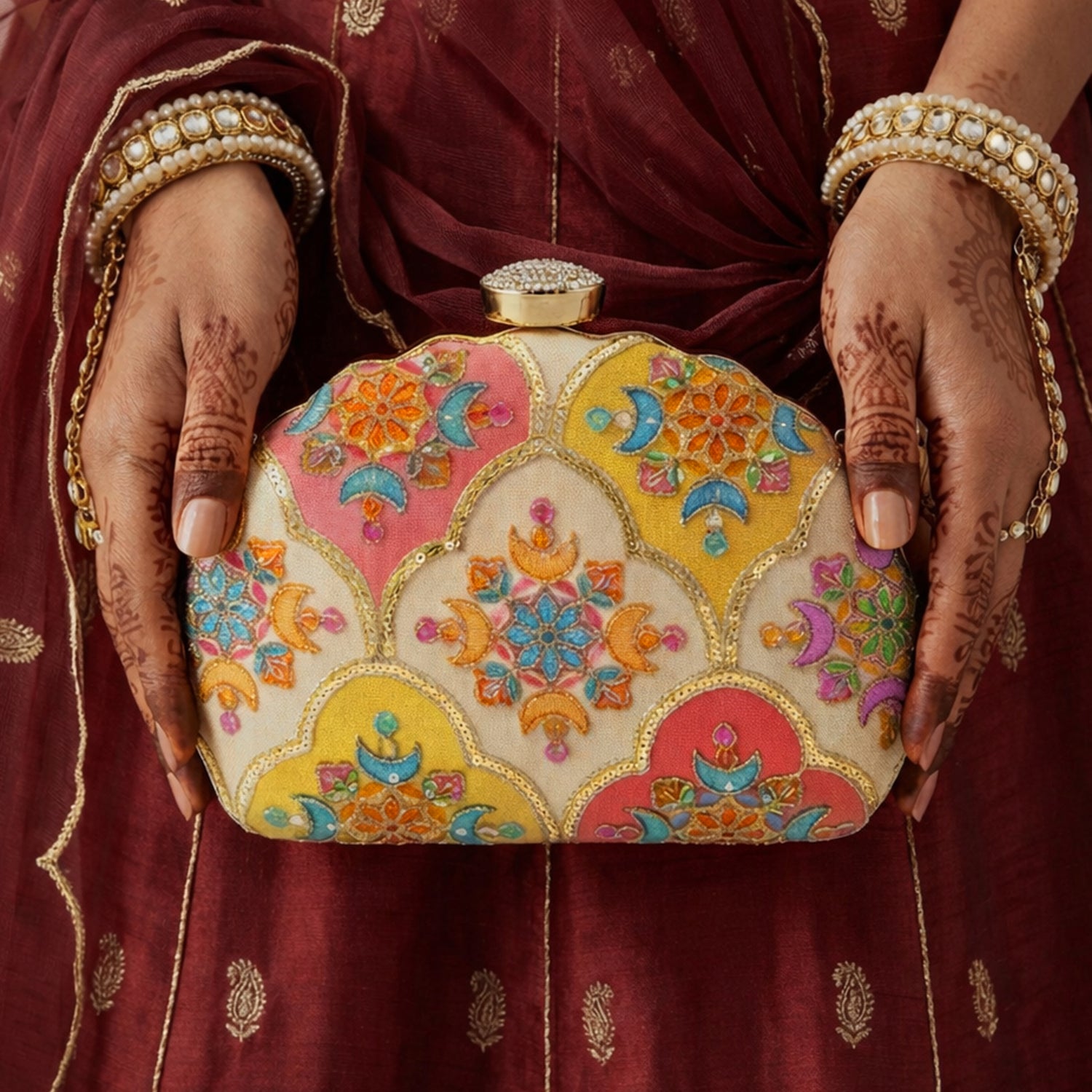 Artklim Designer Ethnic Floral Embroidred Clutch