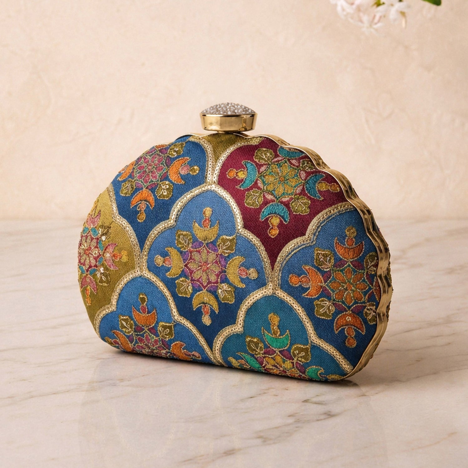 Artklim Royal Blue Multicolor Embroidred Clutch