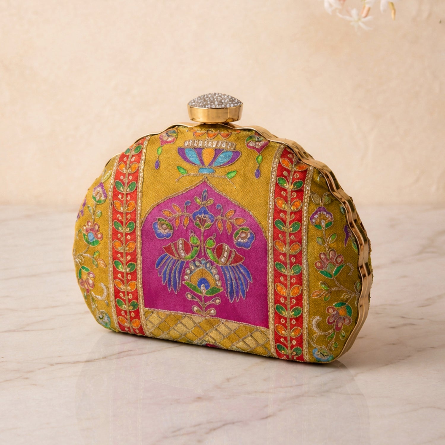 Artklim Elegant Mustard Ethnic Embroidred Clutch