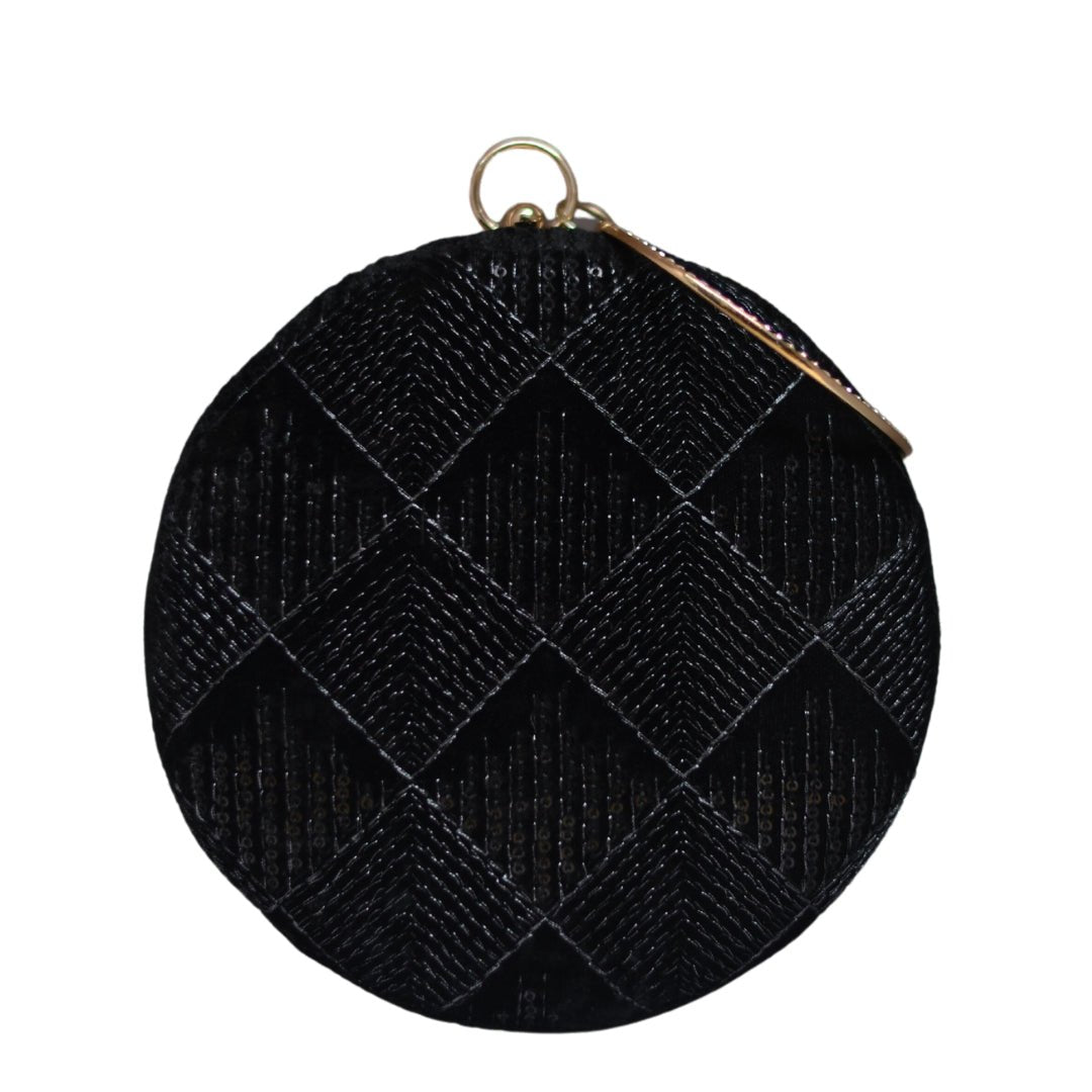 Artklim Black Embroidery Round Party Clutch