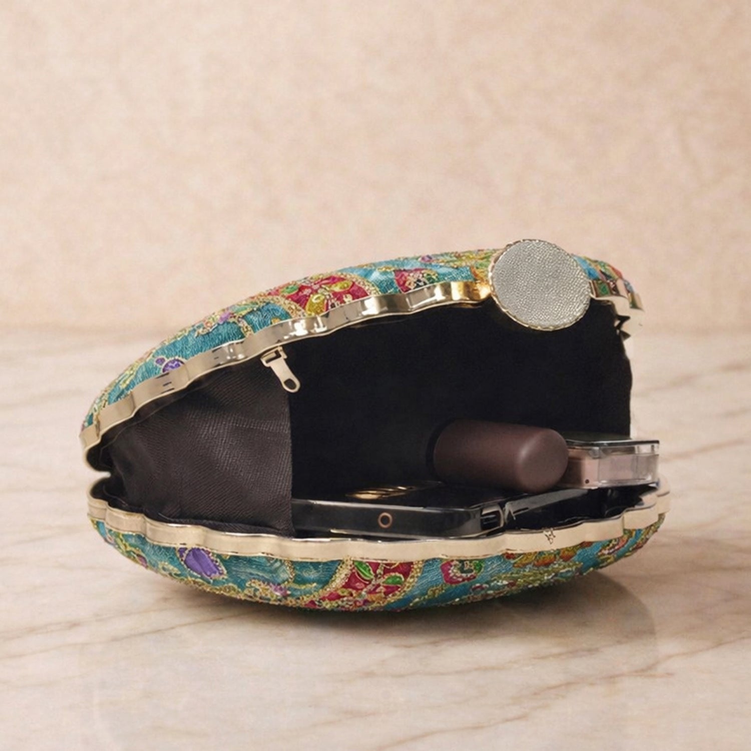 Artklim Elegant Blue & Pink Traditional Motif Embroidred Clutch