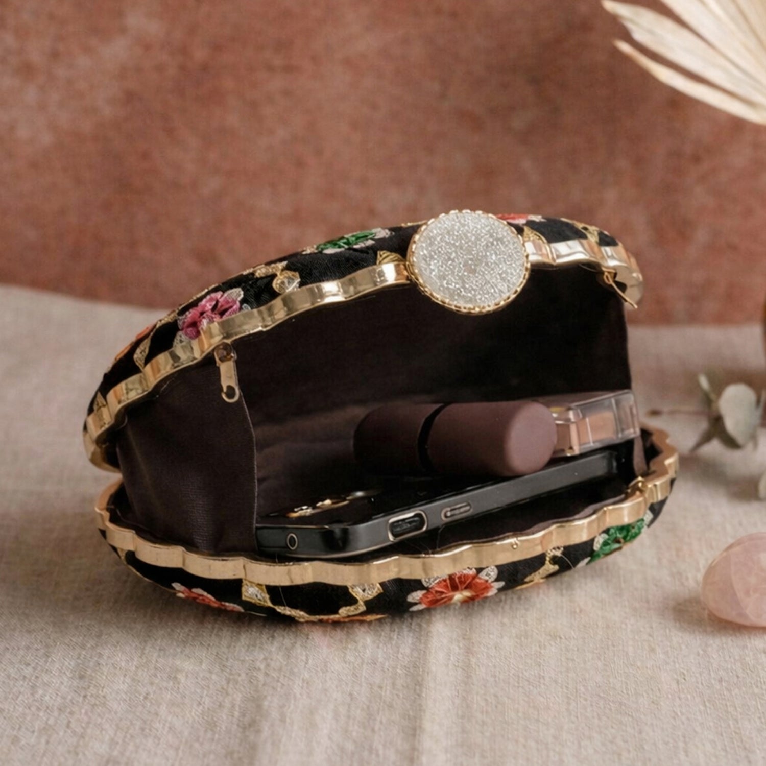 Artklim Stylish Black Ethnic Embroidred Clutch