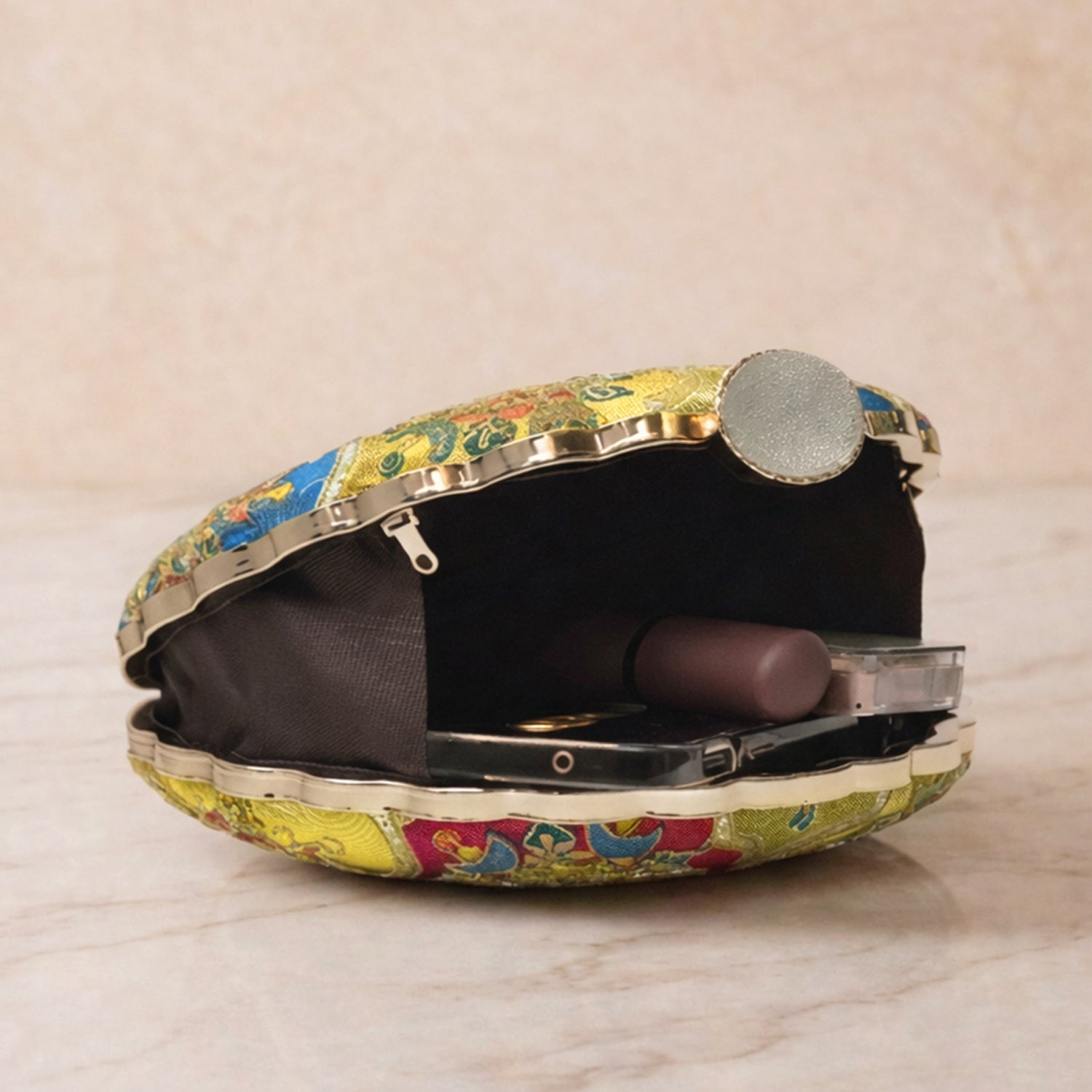 Artklim Elegant Olive Green Embroidred Clutch