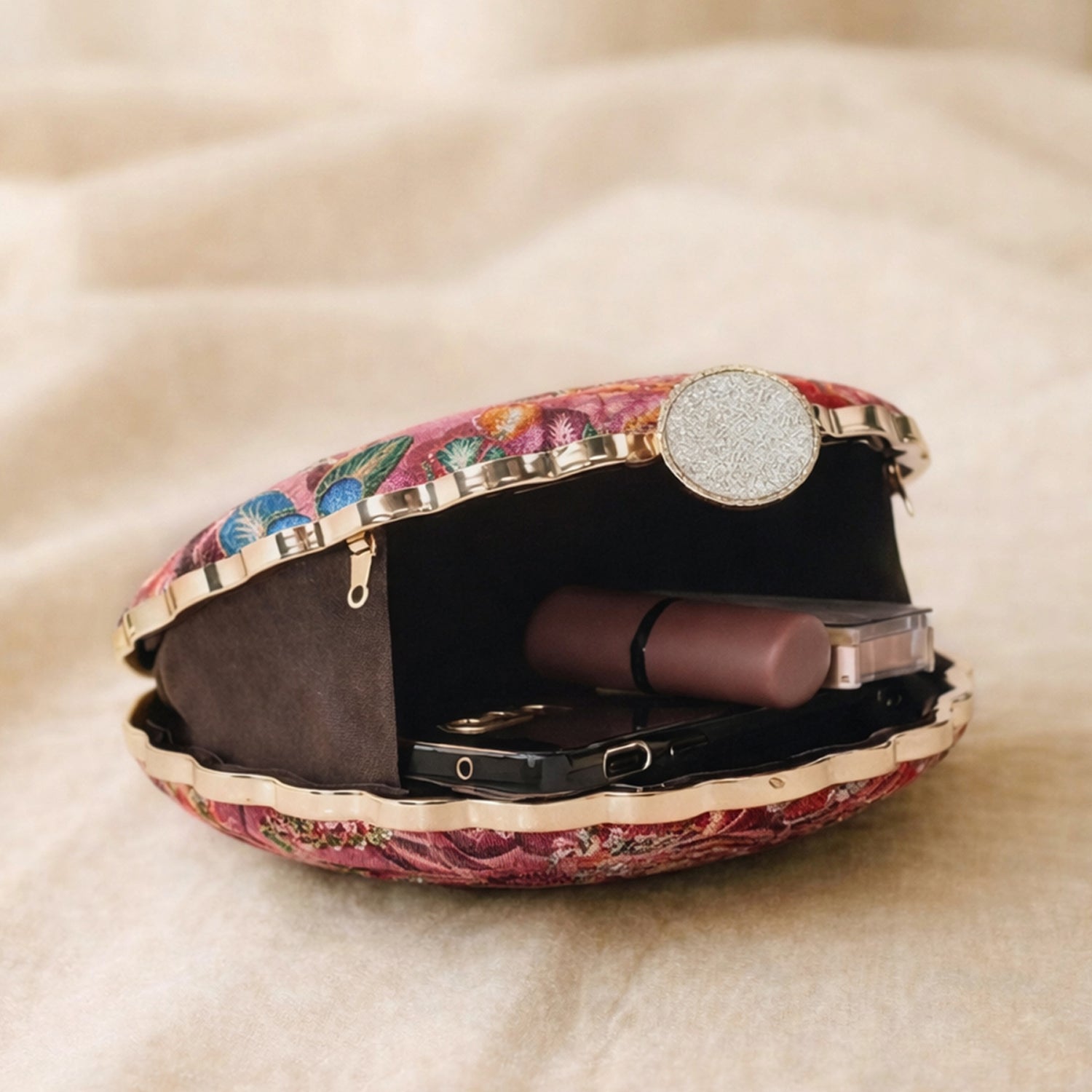 Artklim Elegant Pink Floral Ethnic Embroidered Clutch
