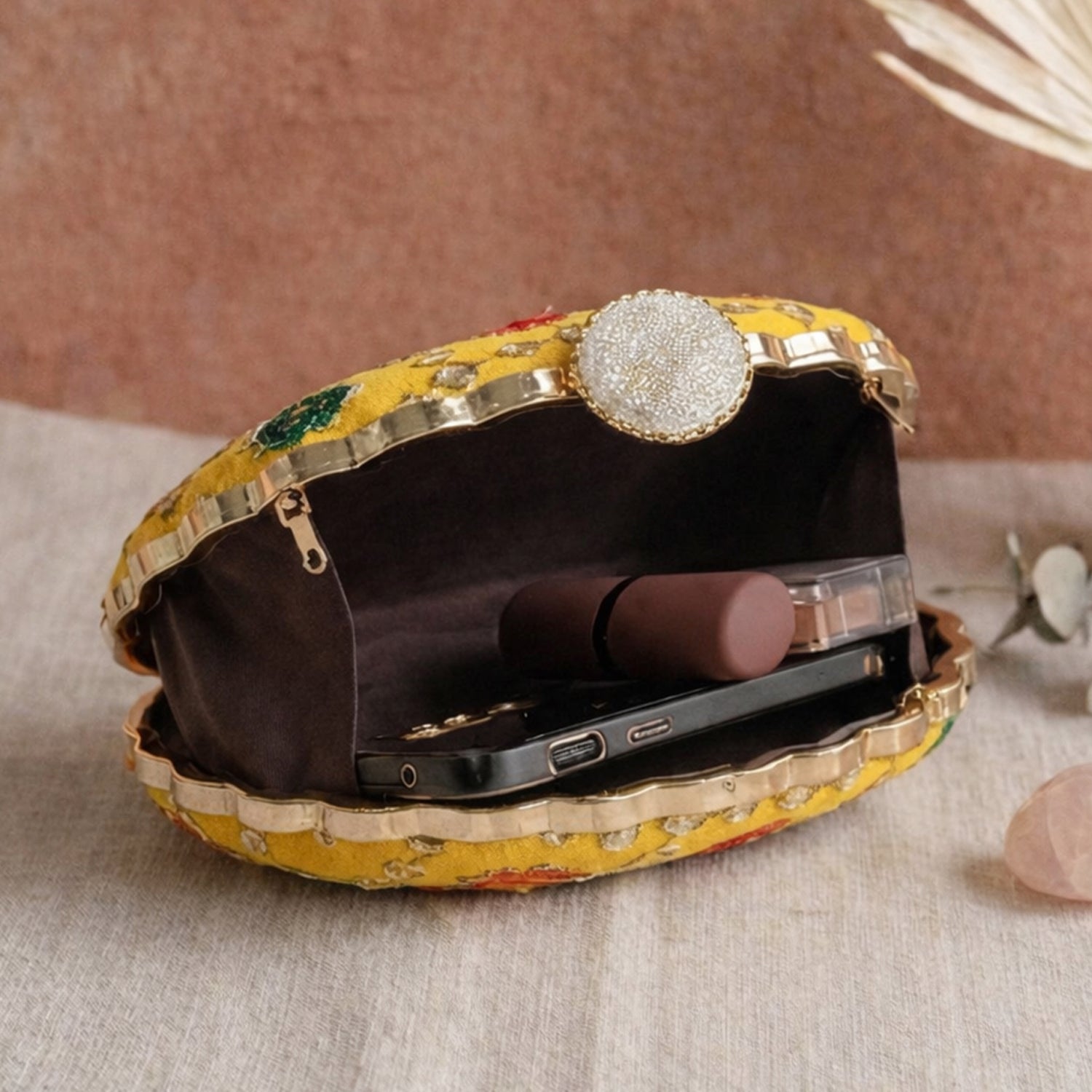 Artklim Stylish Yellow Ethnic Embroidred Clutch