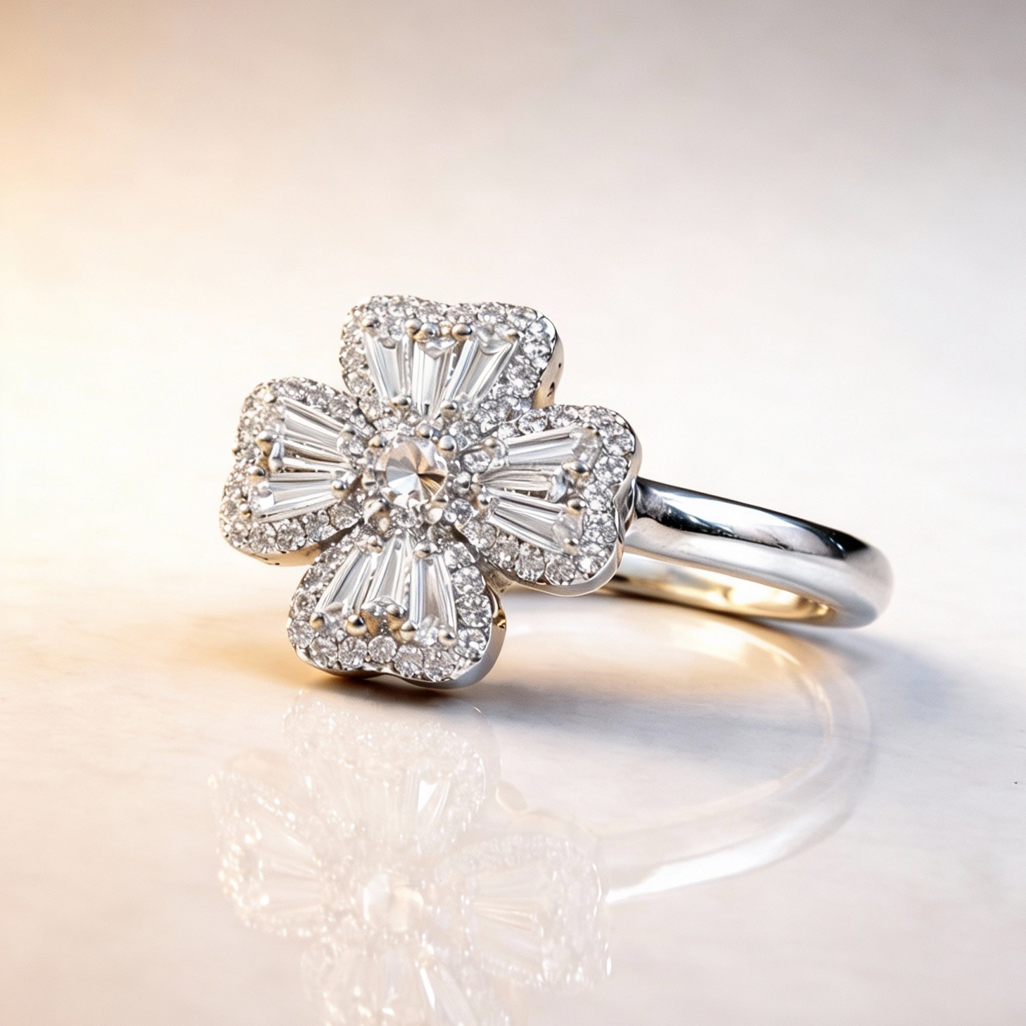 Artklim Silver-Plated Elegant Flower-Cut Crystal Anti-Tarnish Ring