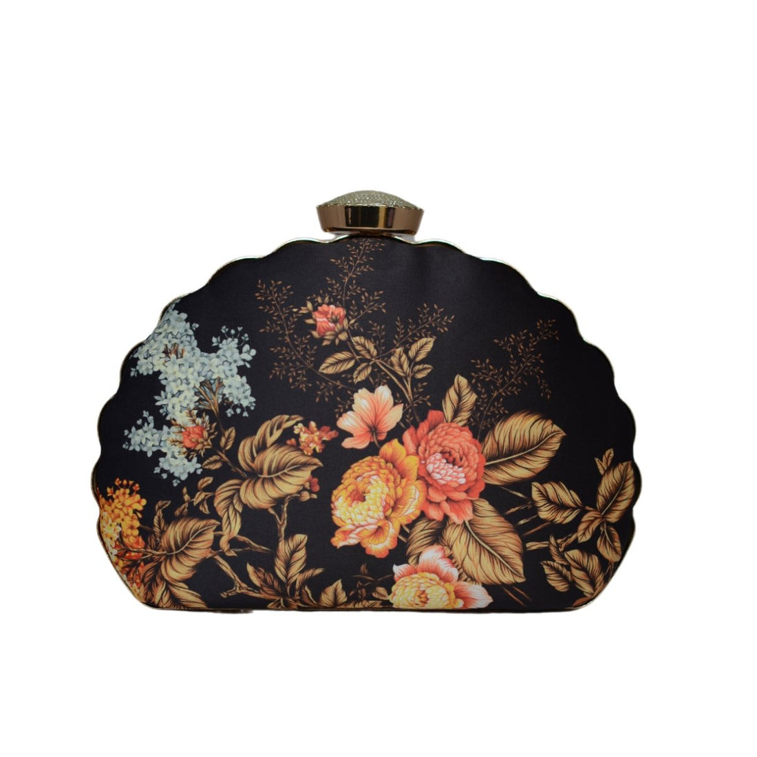 Artklim Black Flower Printed D-shape Clutch