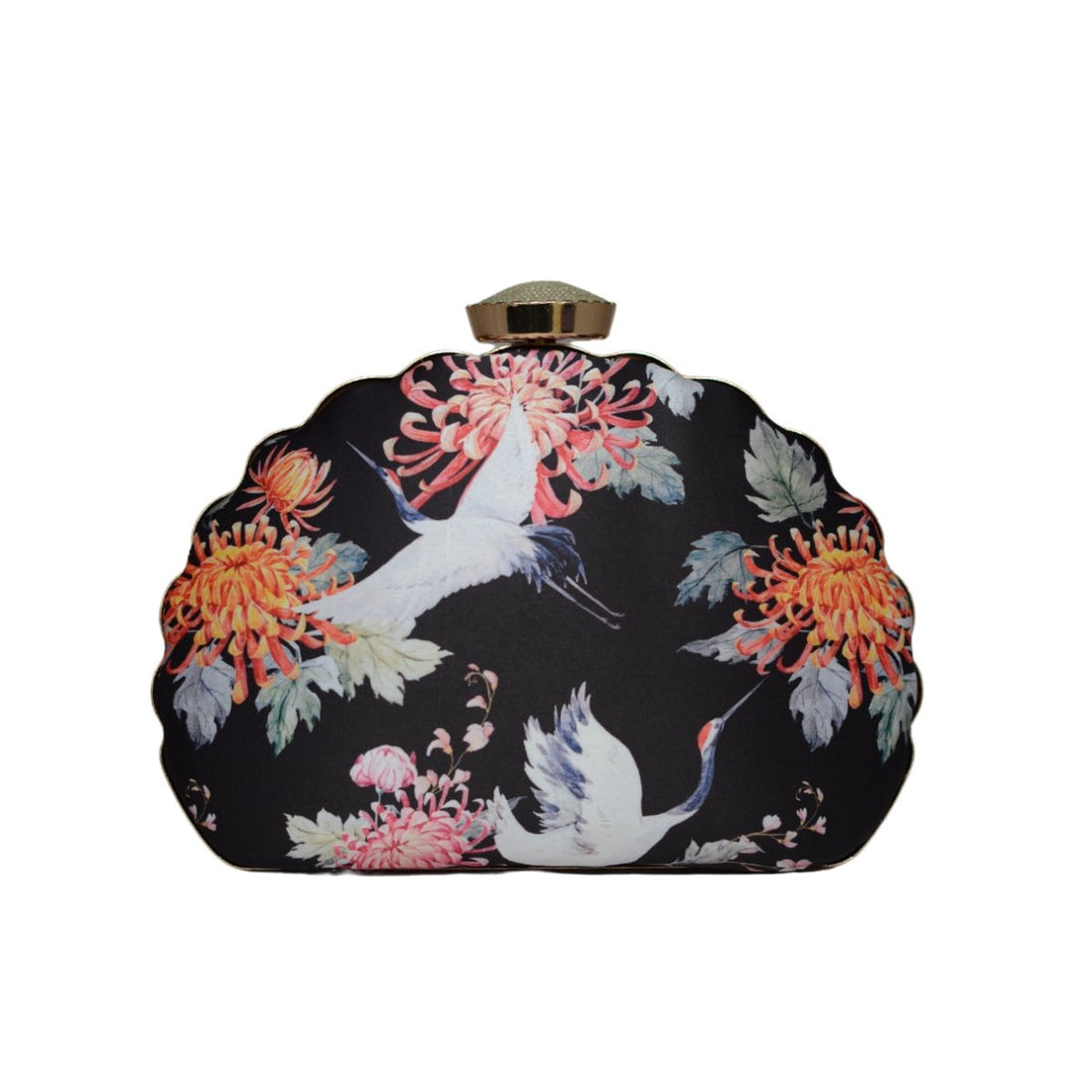 Artklim Black Floral Printed D-shape Clutch