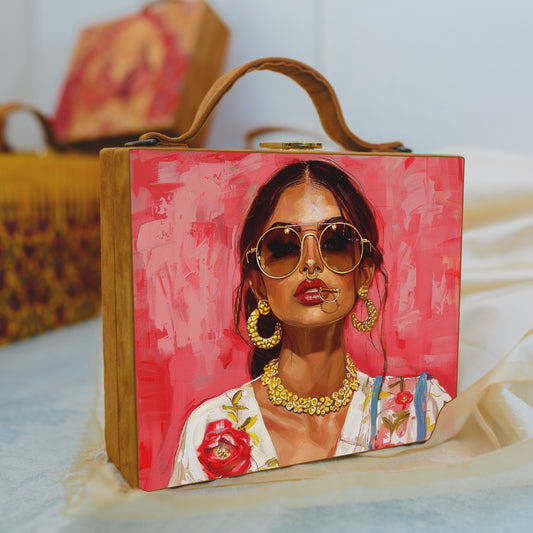 Brown Girl Printed Suitcase Style Clutch