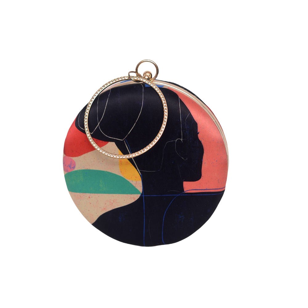 Black Abstract Women Round Clutch