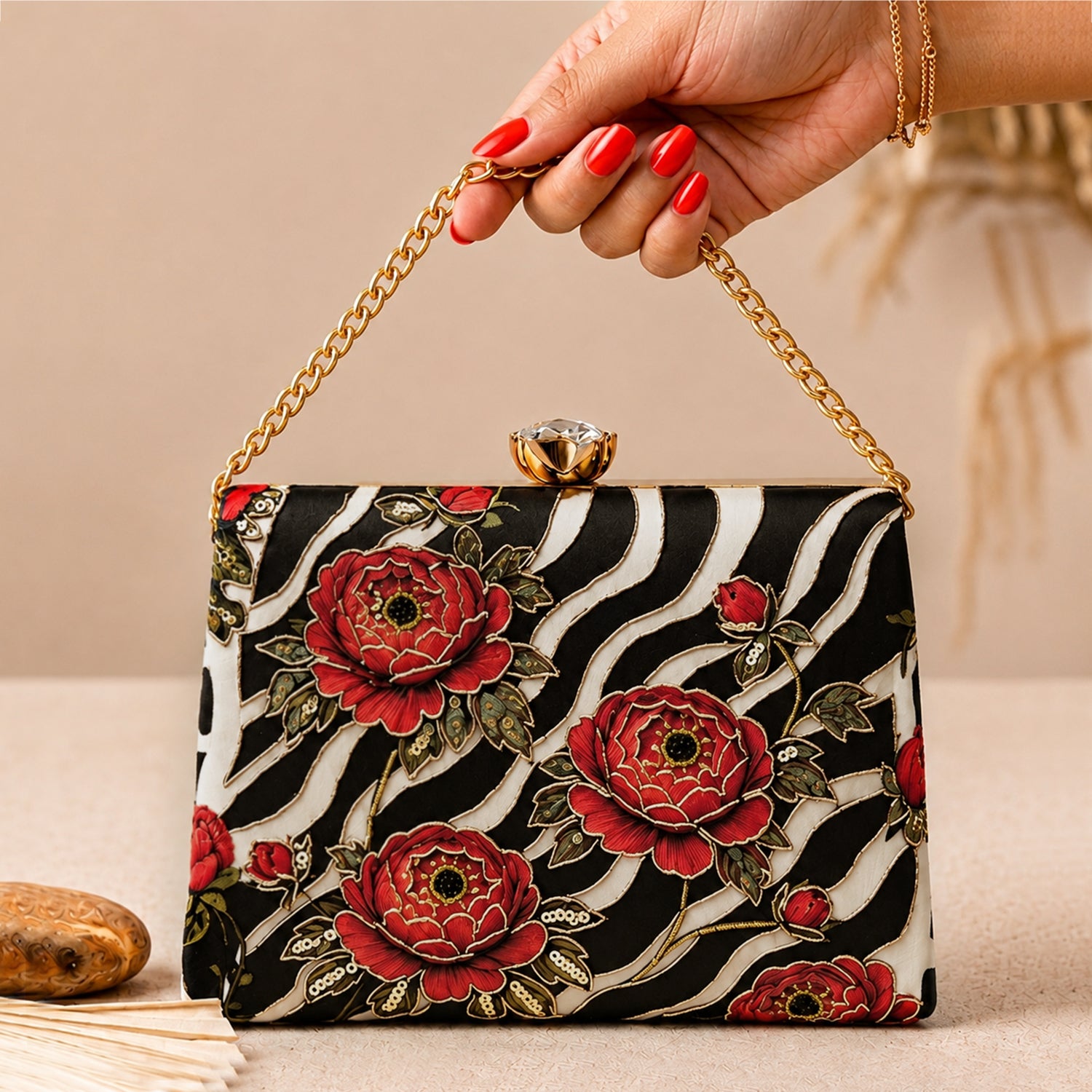 Artklim Zebra Floral Luxury Statement Clutch