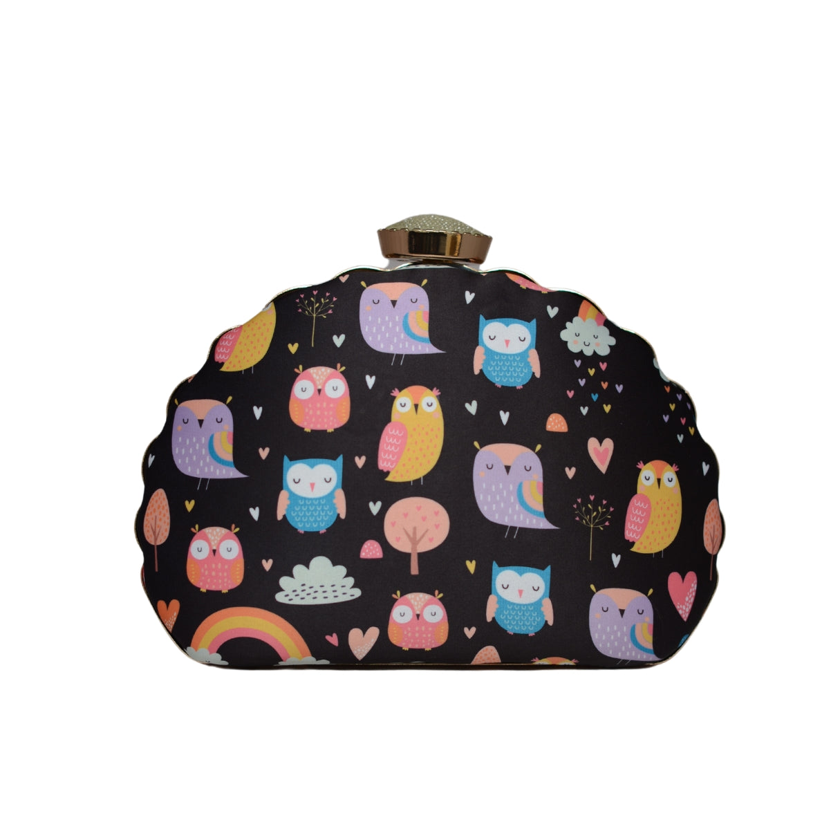 Artklim Owl Printed D-shape Clutch