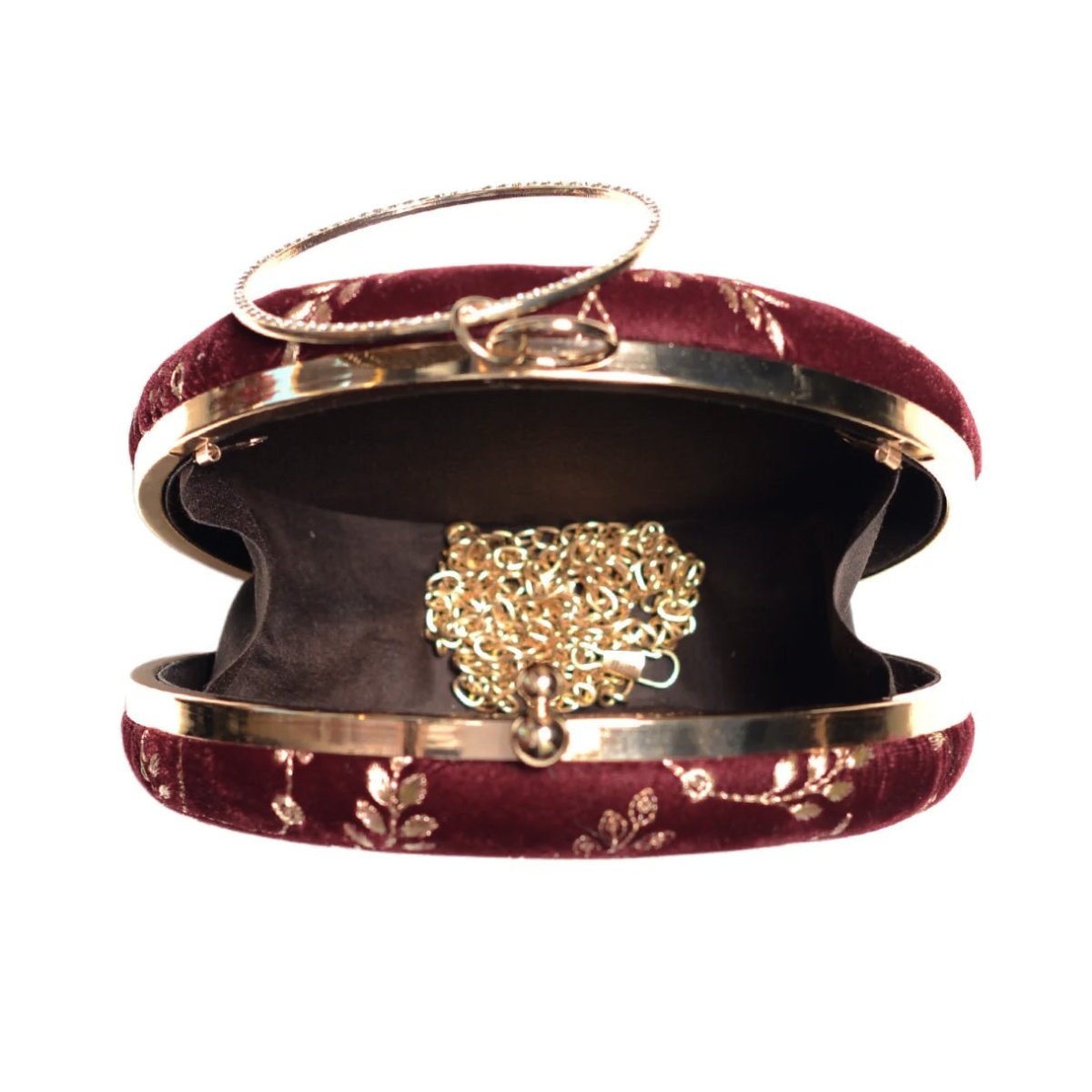 Maroon And Golden Embroidery Round Clutch