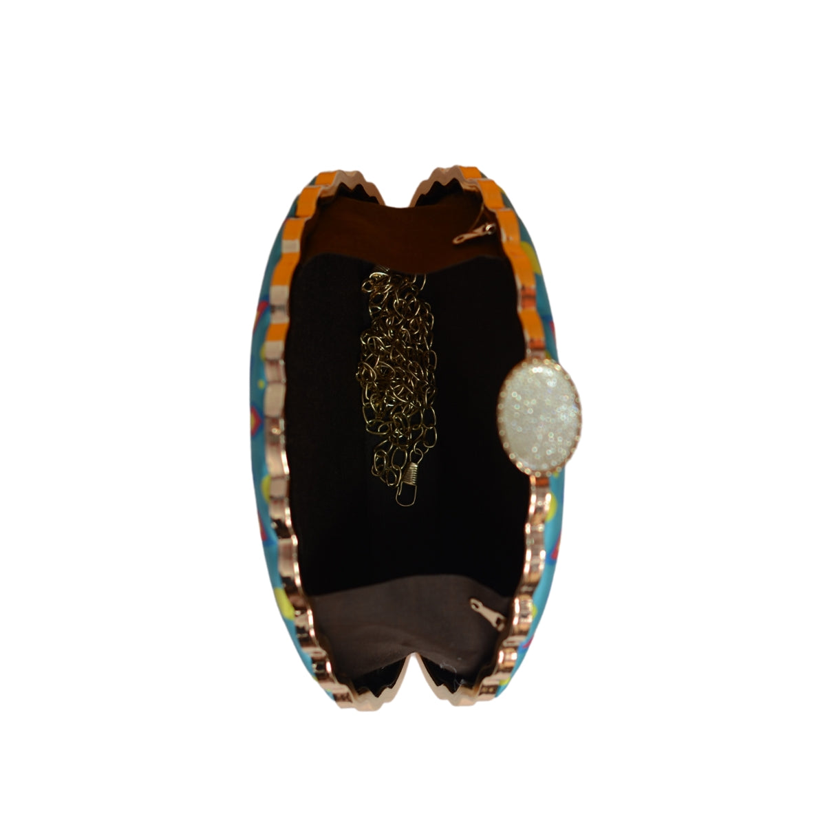 Blue Peacock Printed D-shape Clutch