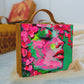 Pink And Green Portrait Printed Suitcase Style Clutch