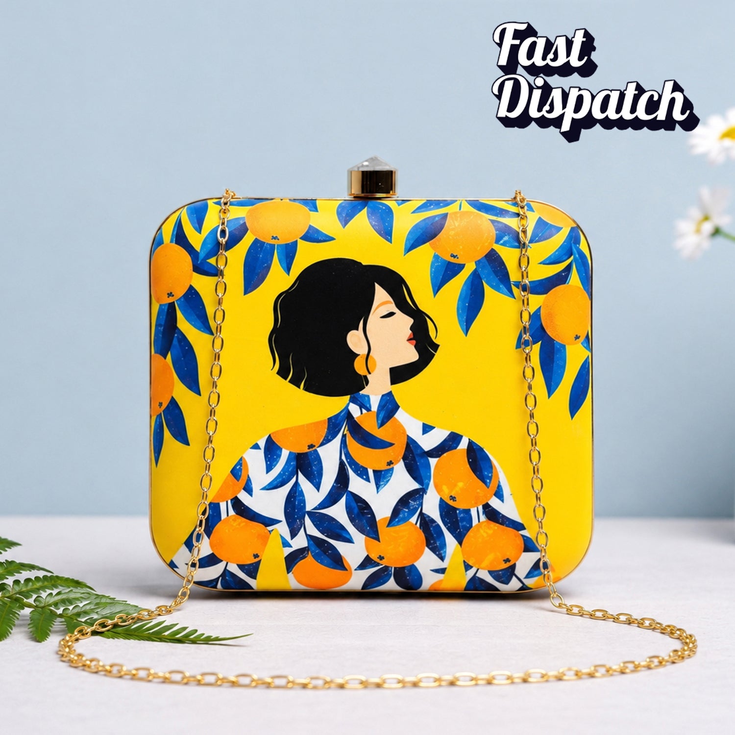 Artklim Orange Girl Printed Clutch