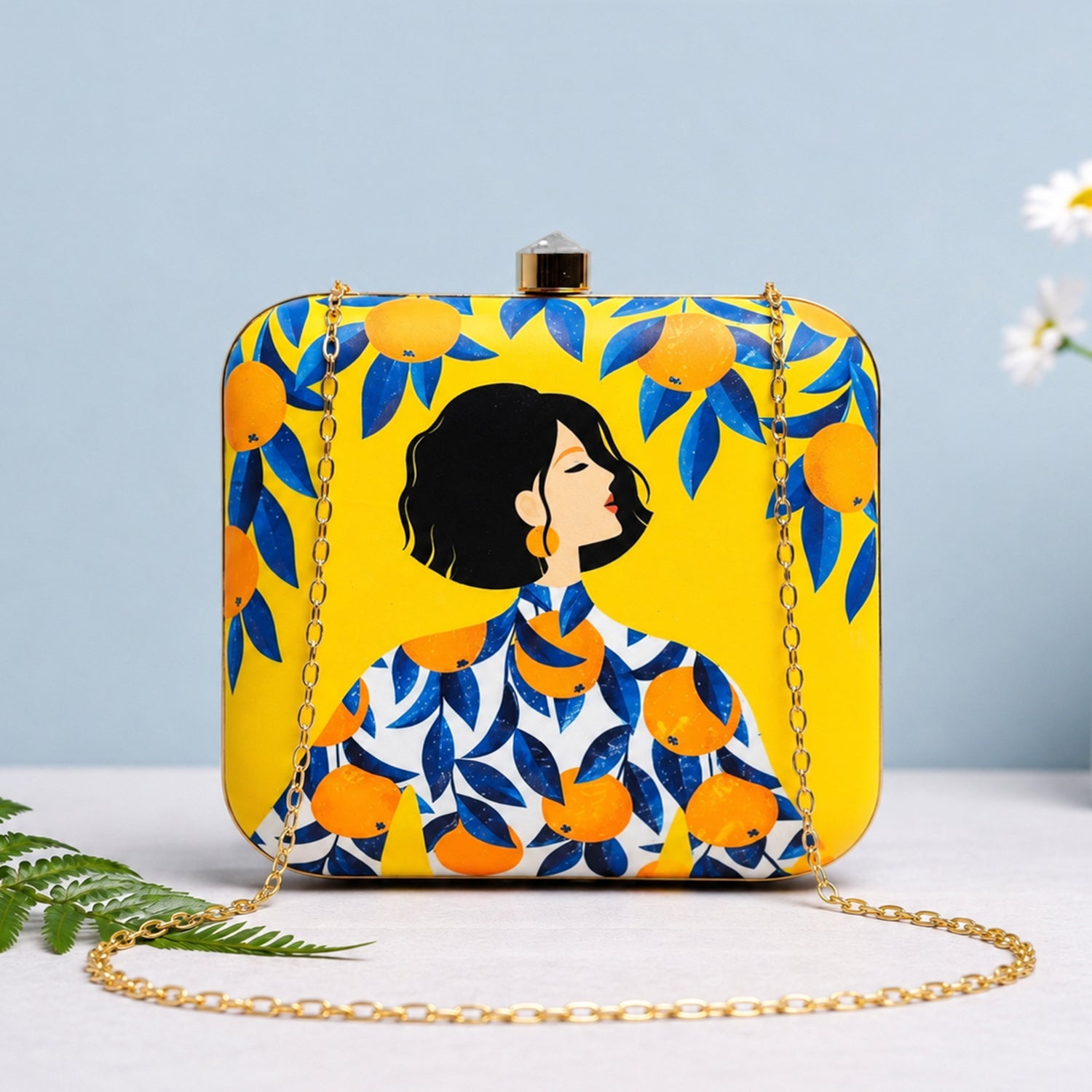 Artklim Orange Girl Printed Clutch