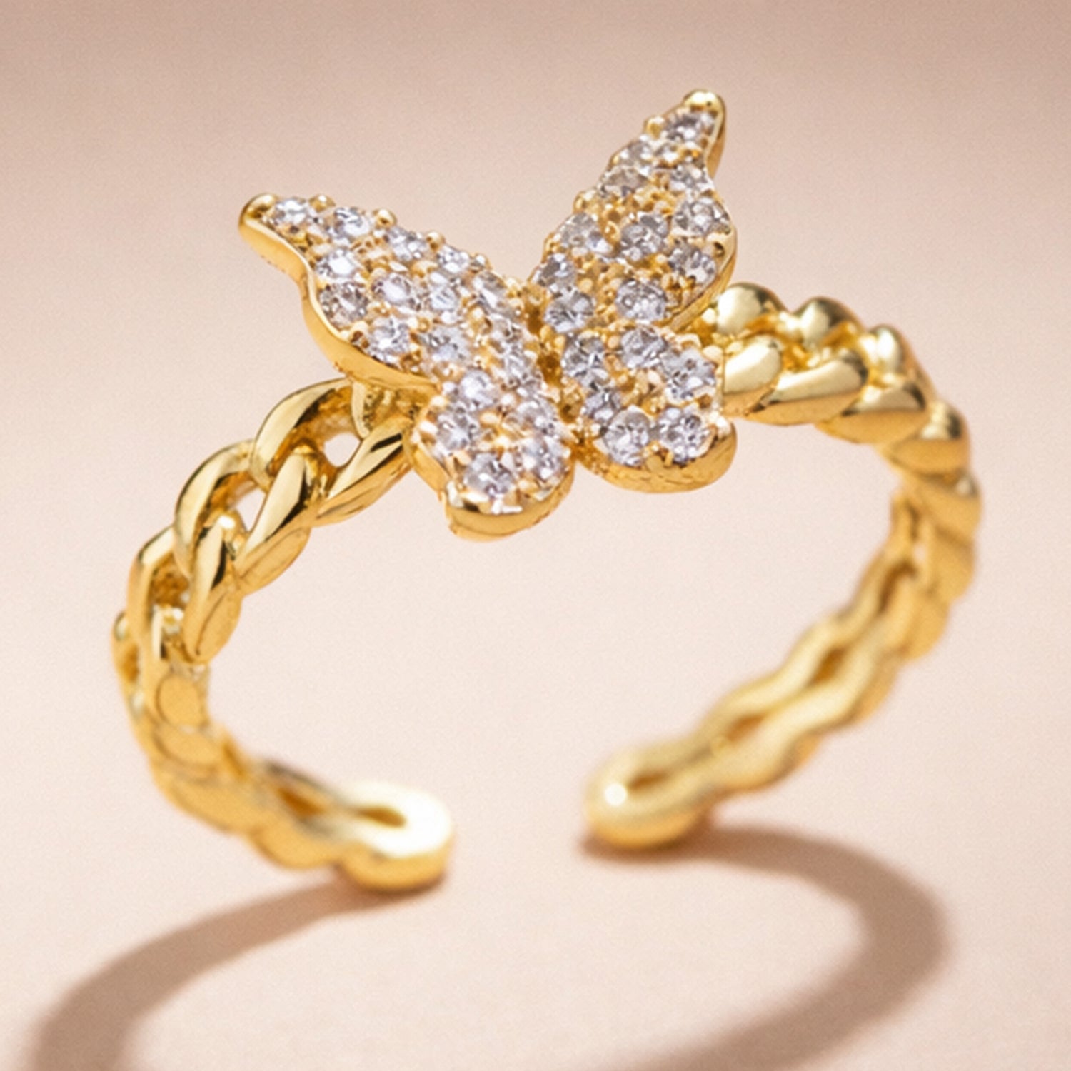Artklim Gold-Plated Butterfly Crystal Anti-Tarnish Ring