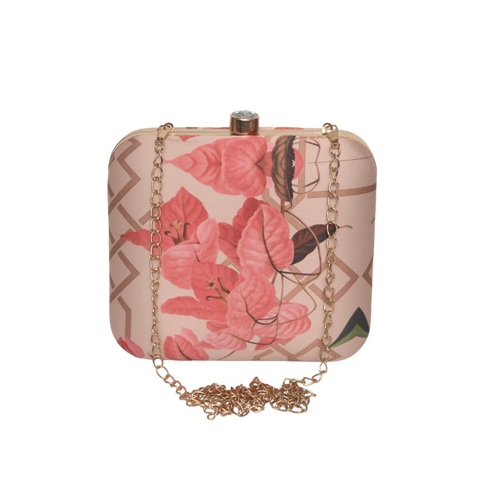 Pink Leaf Printed Clutch