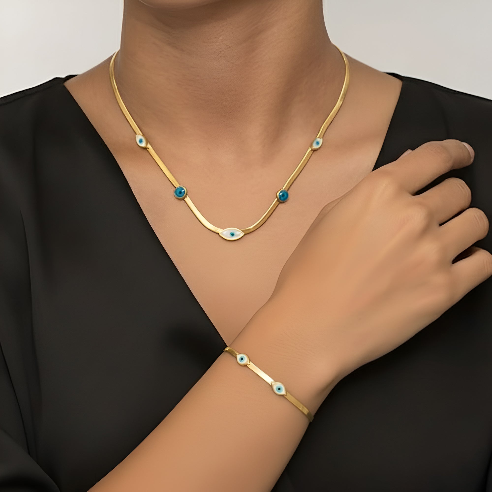 Artklim Anti Tarnish Evil Eye Necklace & Bracelet Set Set
