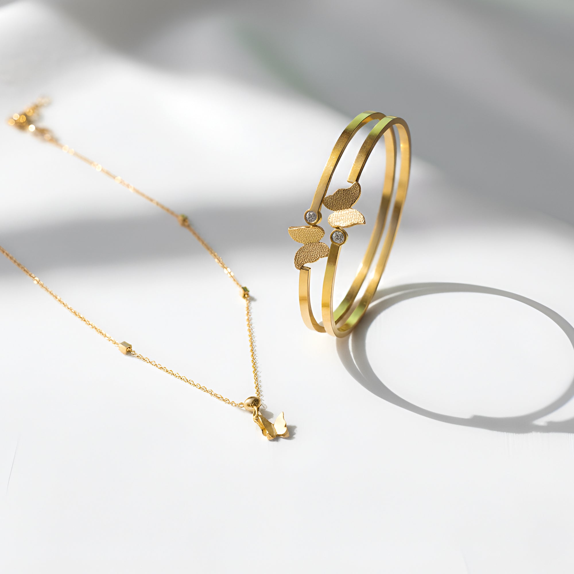 Artklim Butterfly Anti Tarnish Bangle & Pendant Necklace Set
