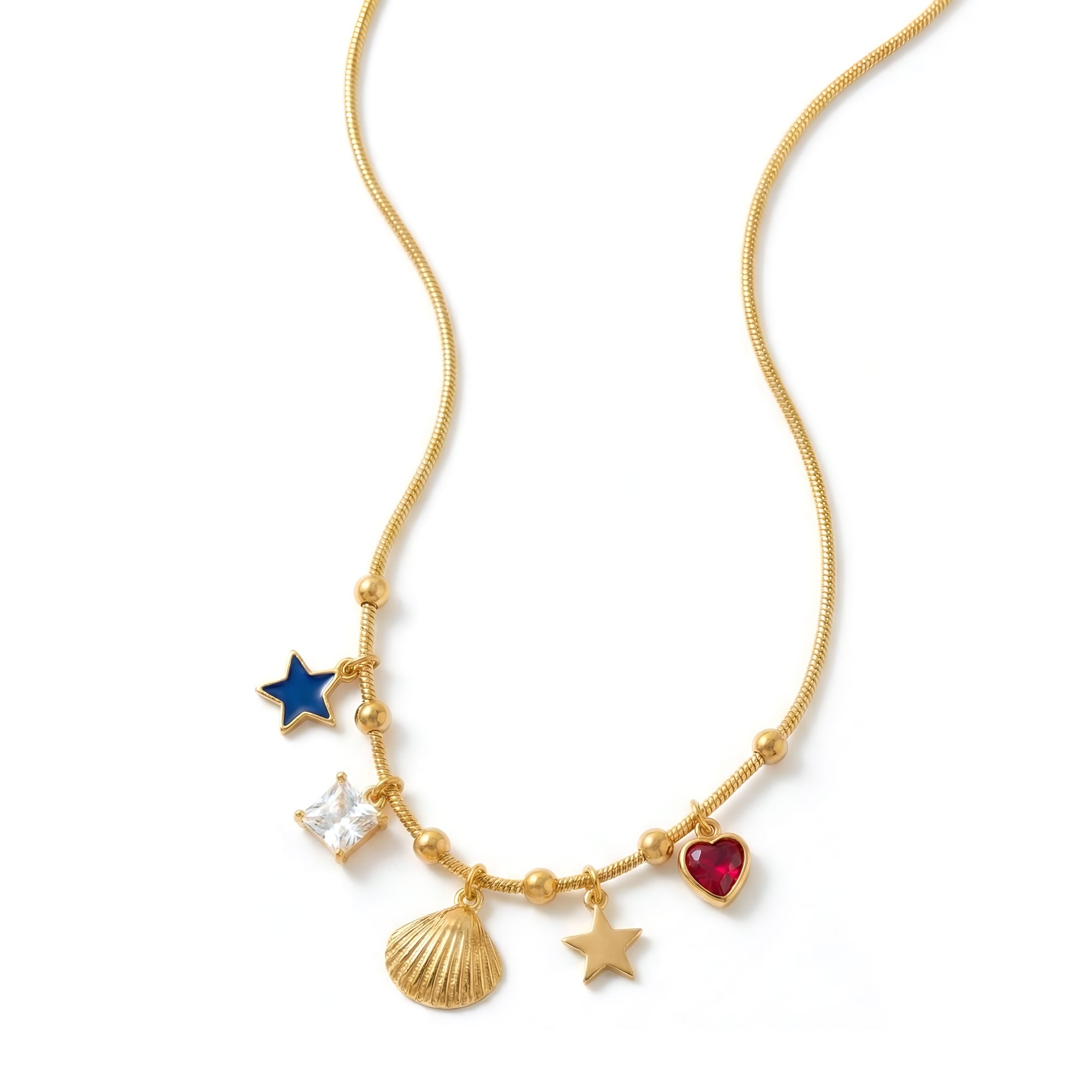 Artklim Gold Plated Star & Heart Charm Pendant Necklace