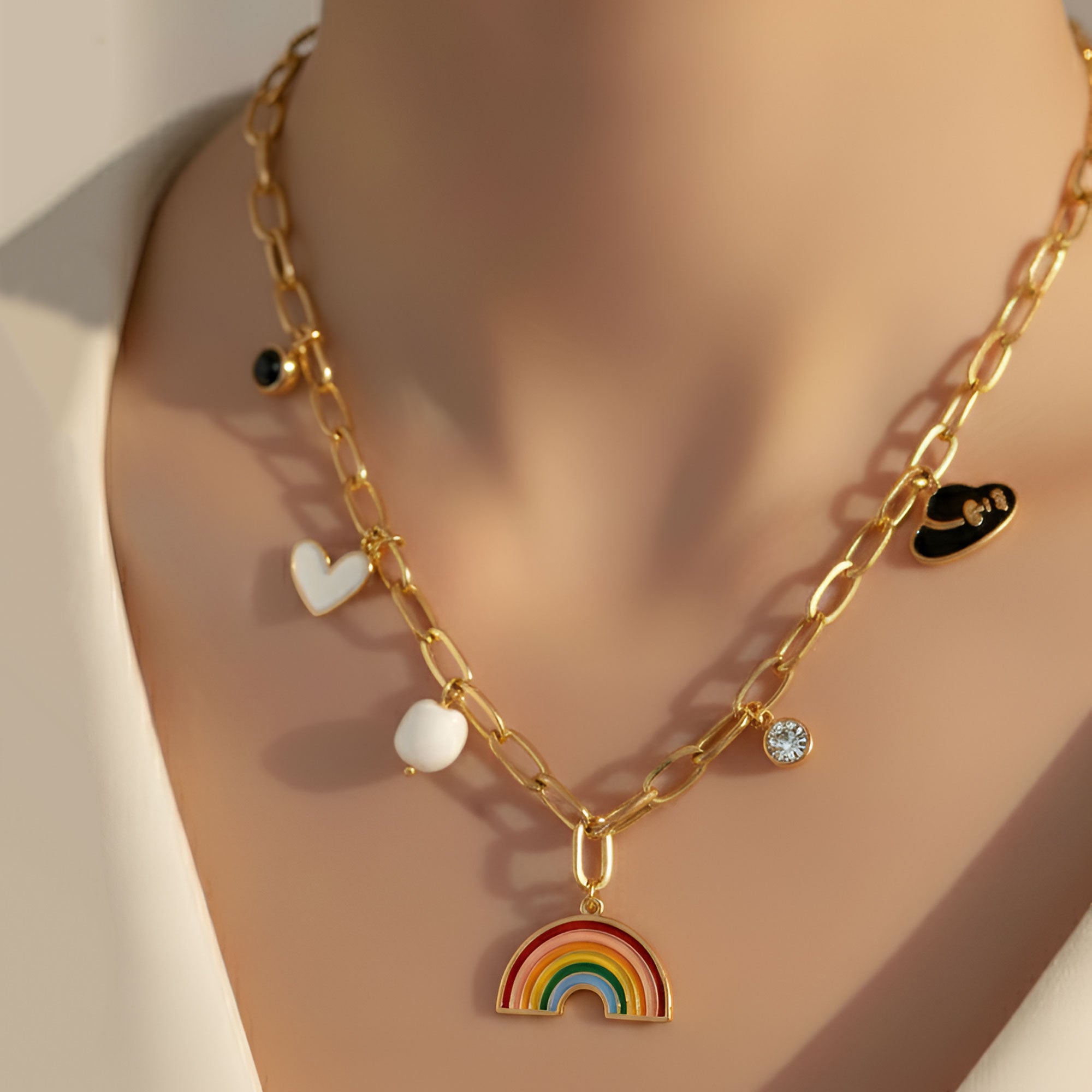 Artklim Gold Plated Rainbow Charm Chain Pendant Necklace