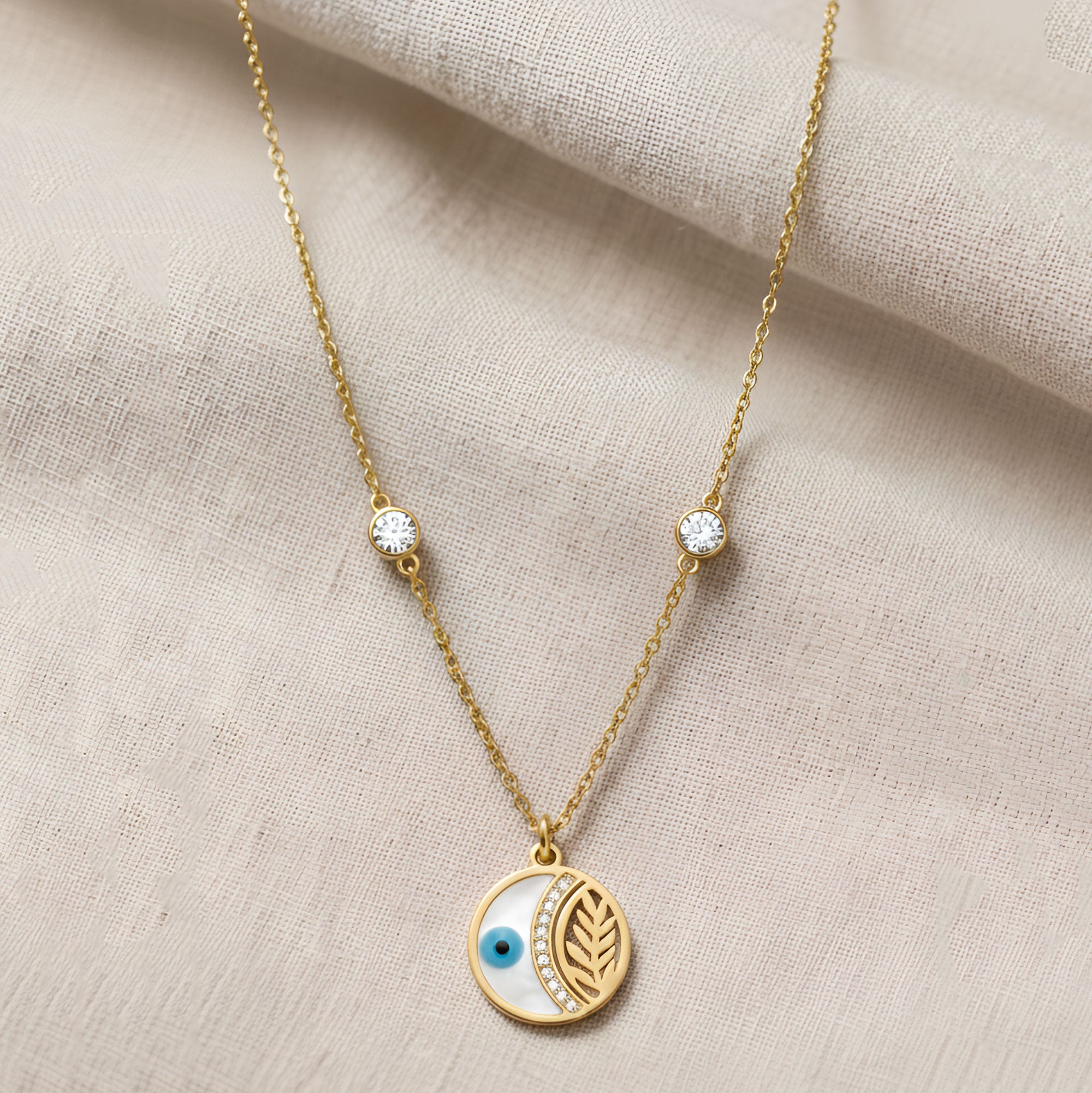 Artklim Gold Plated Evil Eye Leaf Charm Pendant Necklace