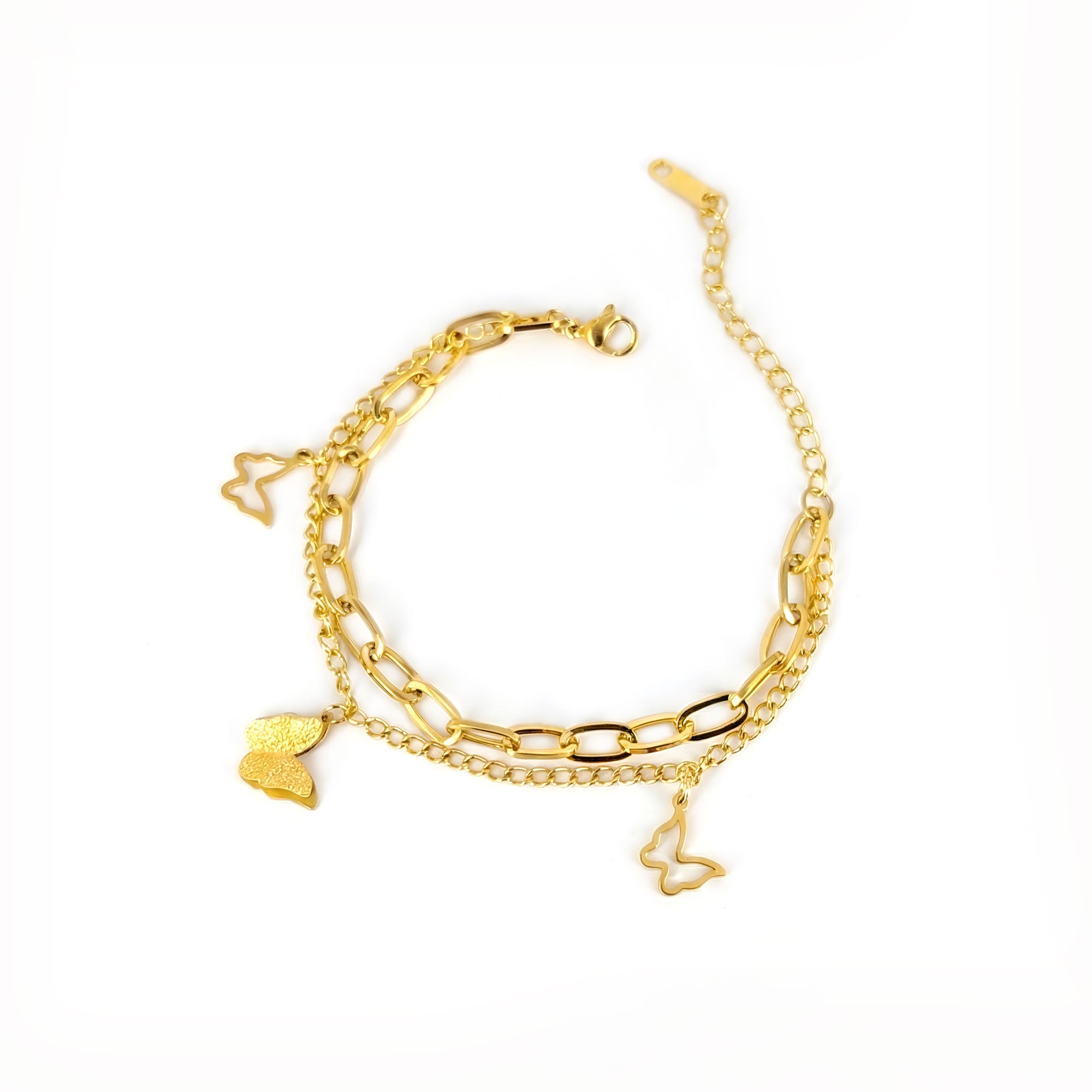 Artklim Gold Plated Layered Butterfly Charm Bracelet