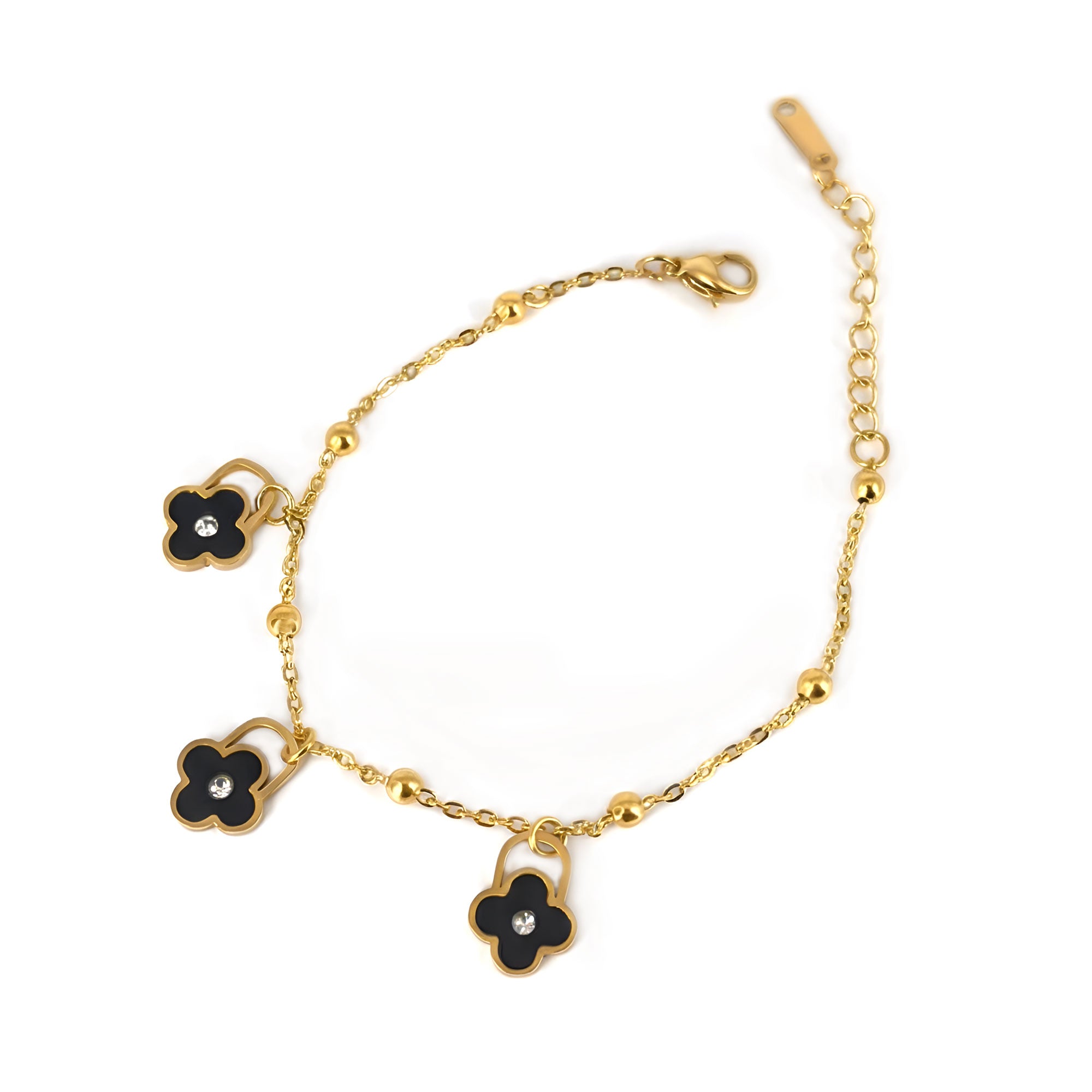 Artklim Gold Plated Black Clover Charm Bracelet