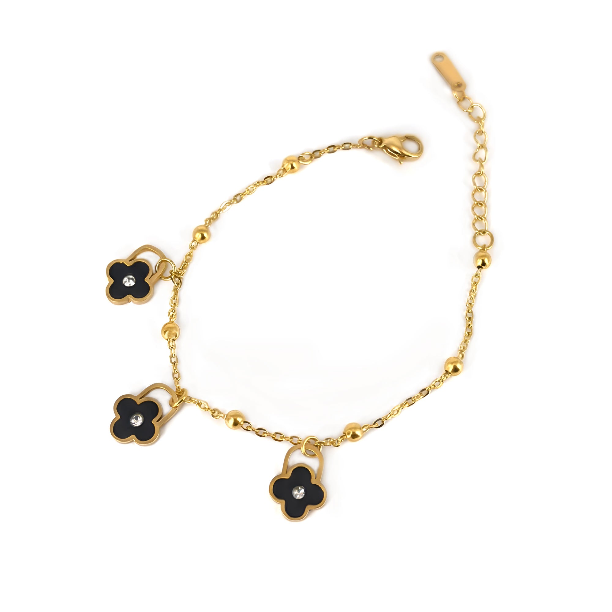 Artklim Gold Plated Black Clover Charm Bracelet