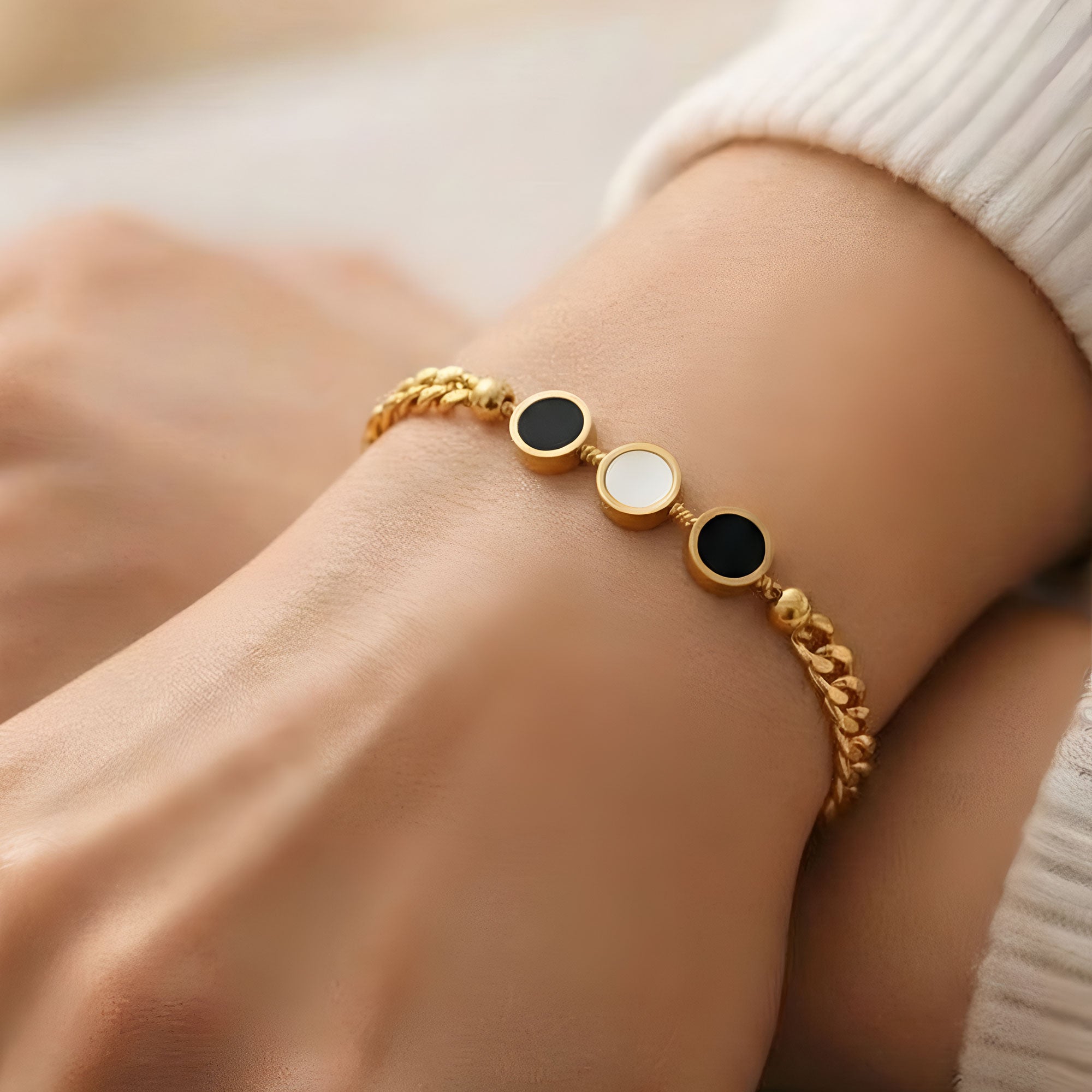 Artklim Gold Plated Bold Black Charm Bracelet