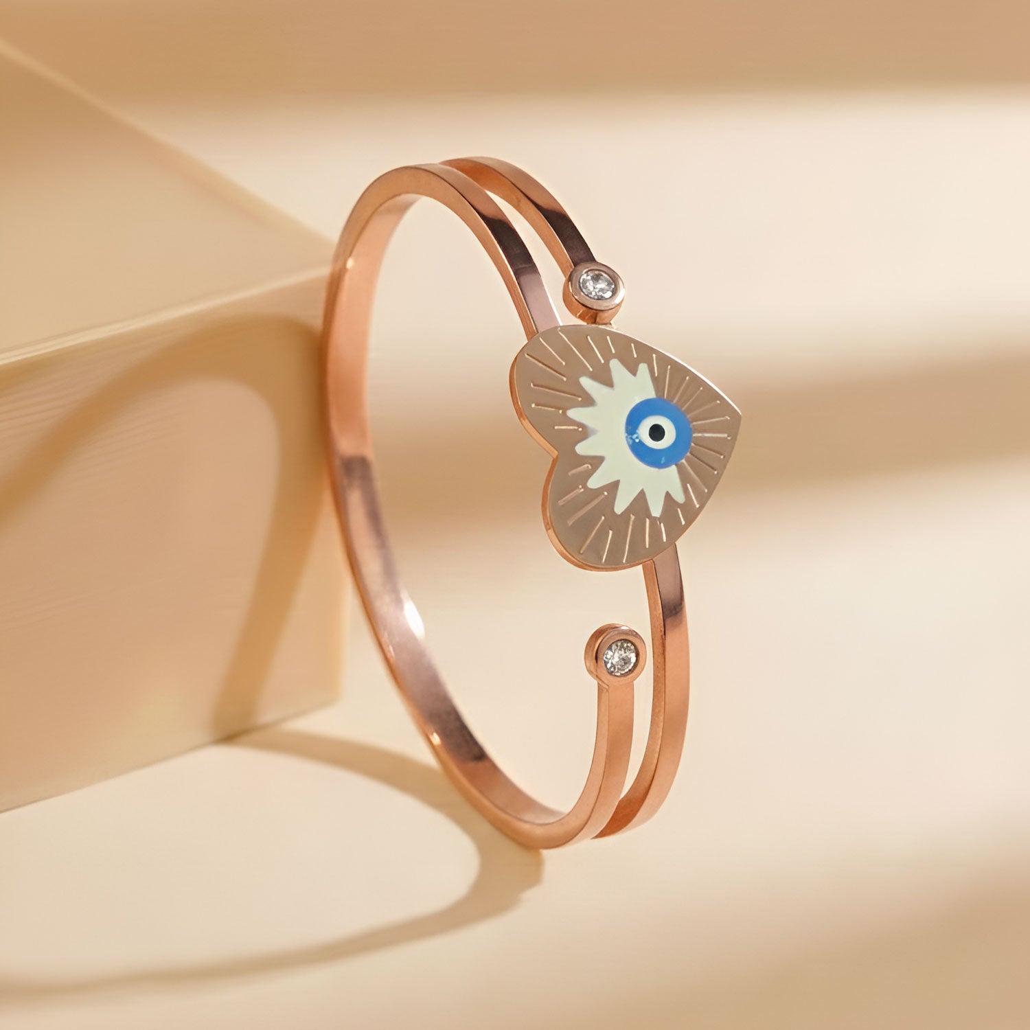 Artklim Gold Plated Evil Eye Heart Charm Bangle Bracelet