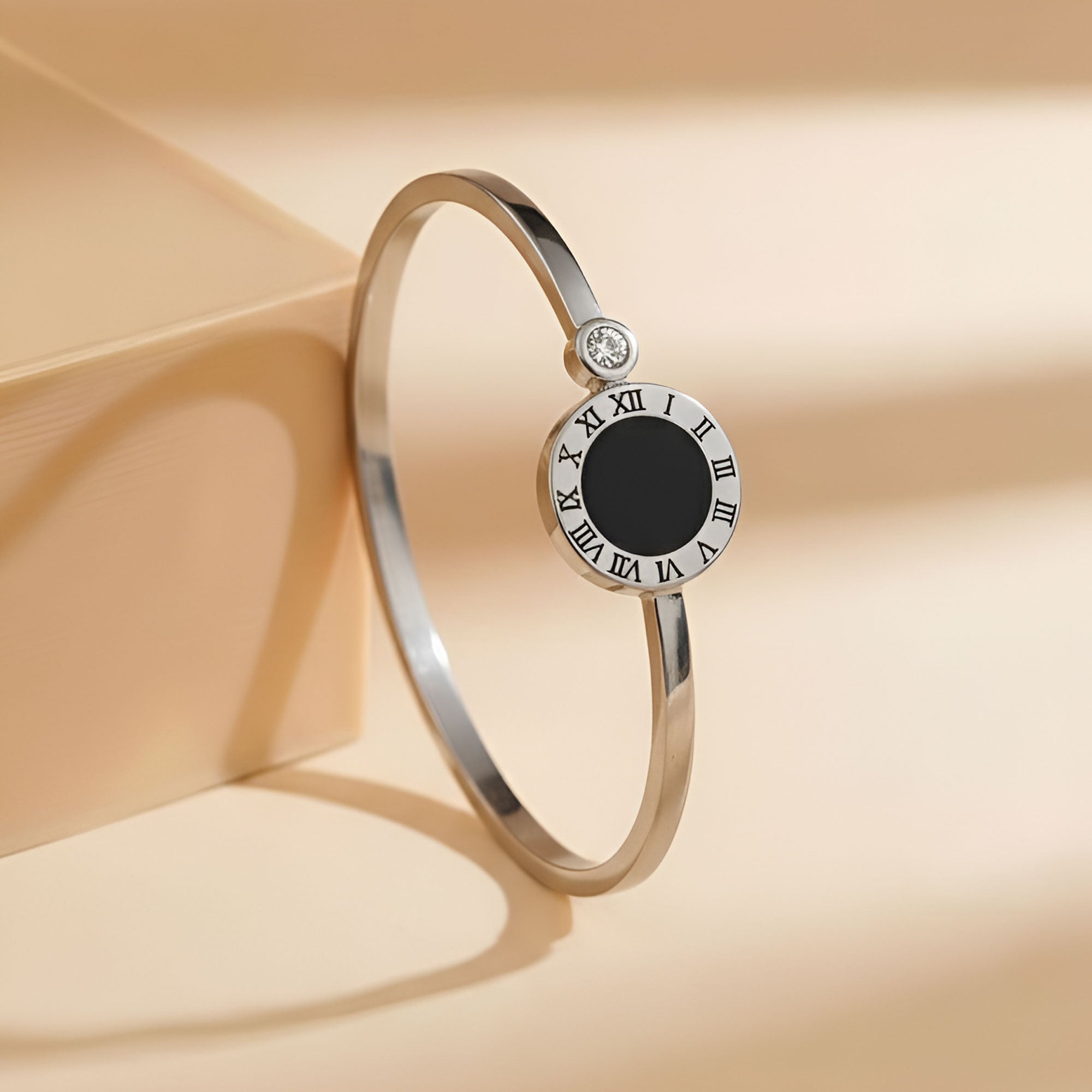 Artklim Silver Plated Roman Dial Statement Cuff Bangle Bracelet