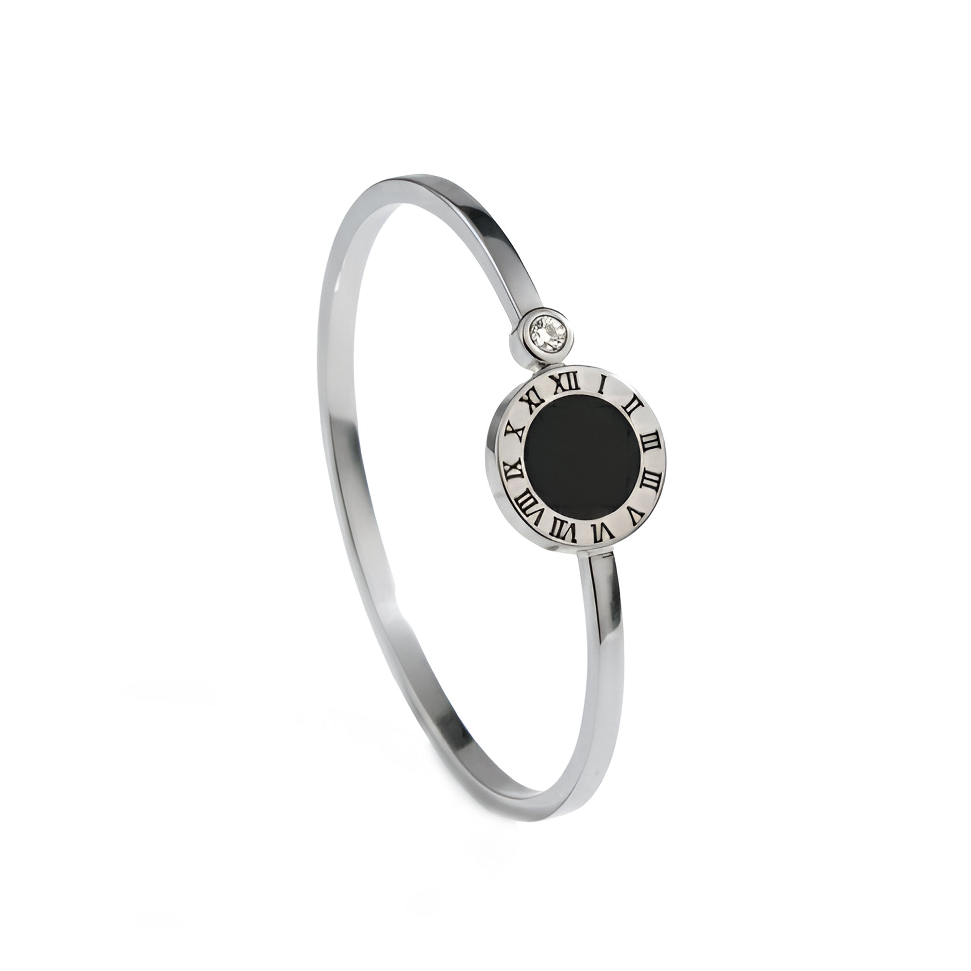 Artklim Silver Plated Roman Dial Statement Cuff Bangle Bracelet
