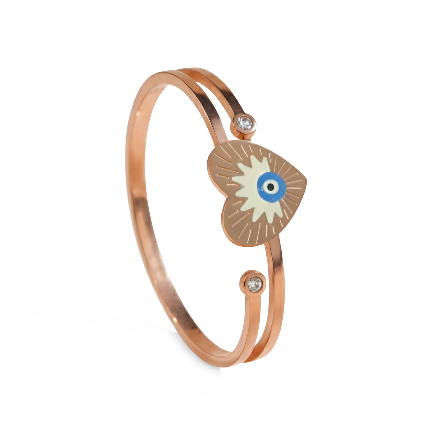 Artklim Gold Plated Evil Eye Heart Charm Bangle Bracelet