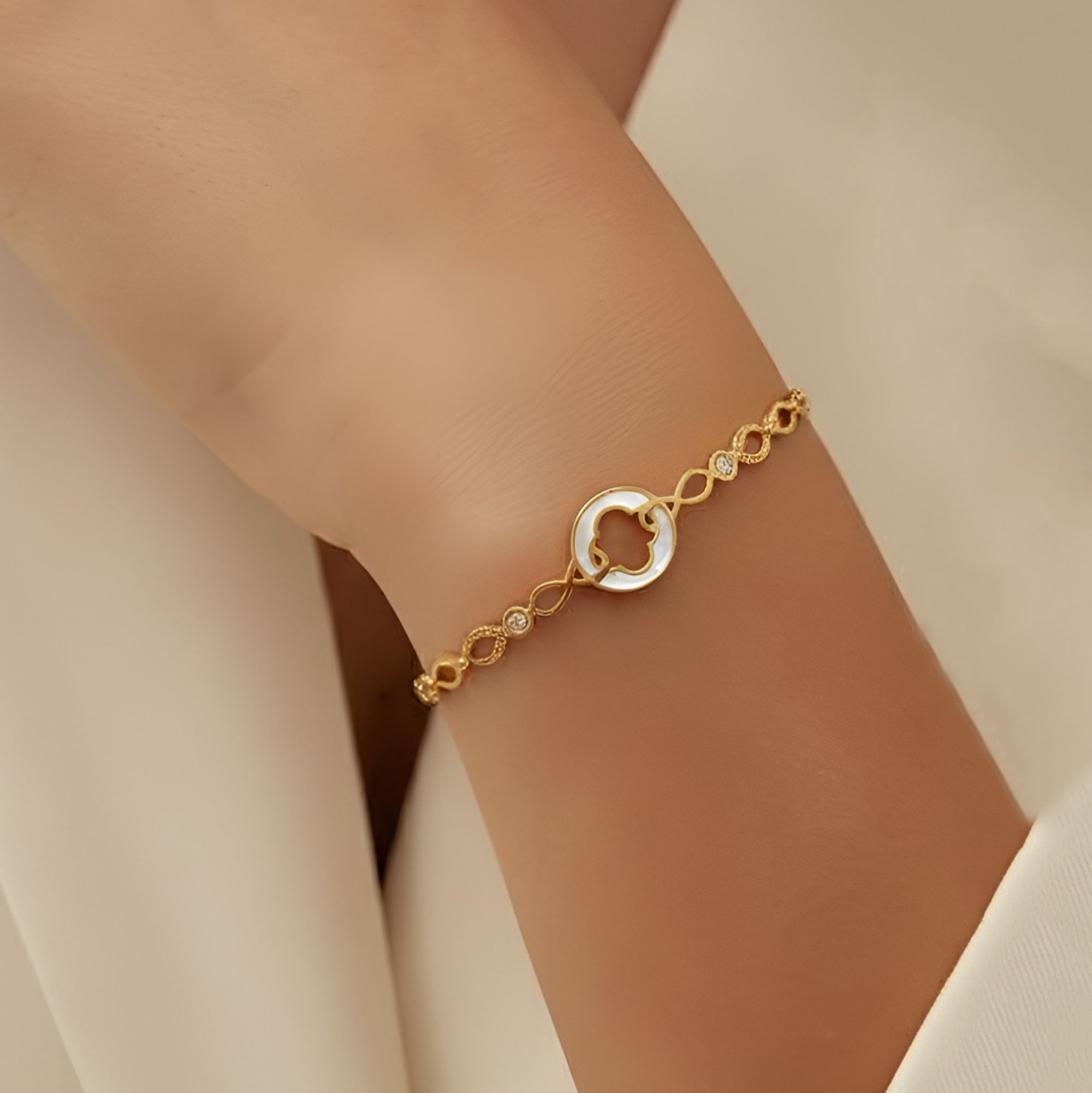 Artklim Gold Plated White Enamel Clover Bangle Bracelet