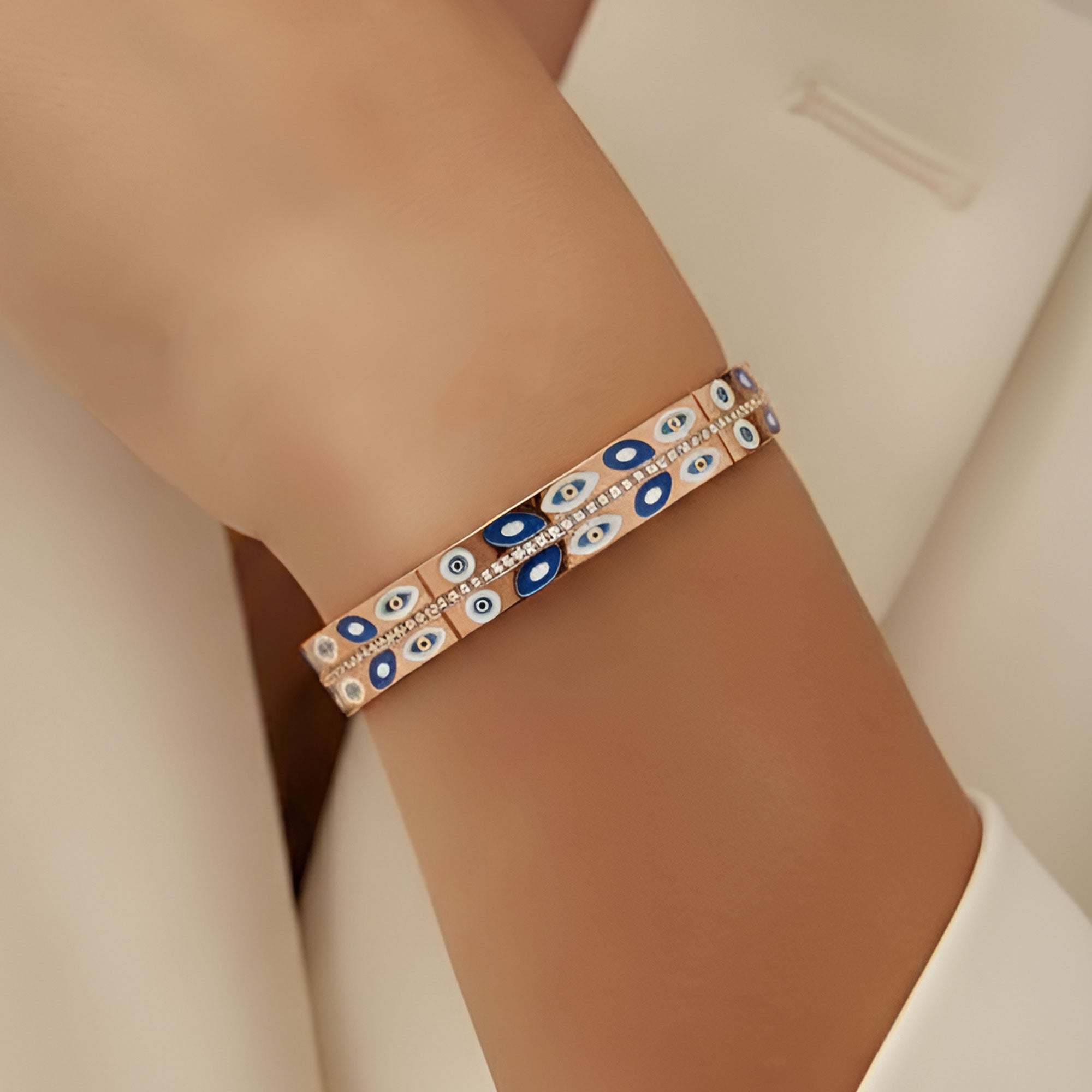 Artklim Gold Plated Mystic Eye Inlay Luxe Bangle Bracelet