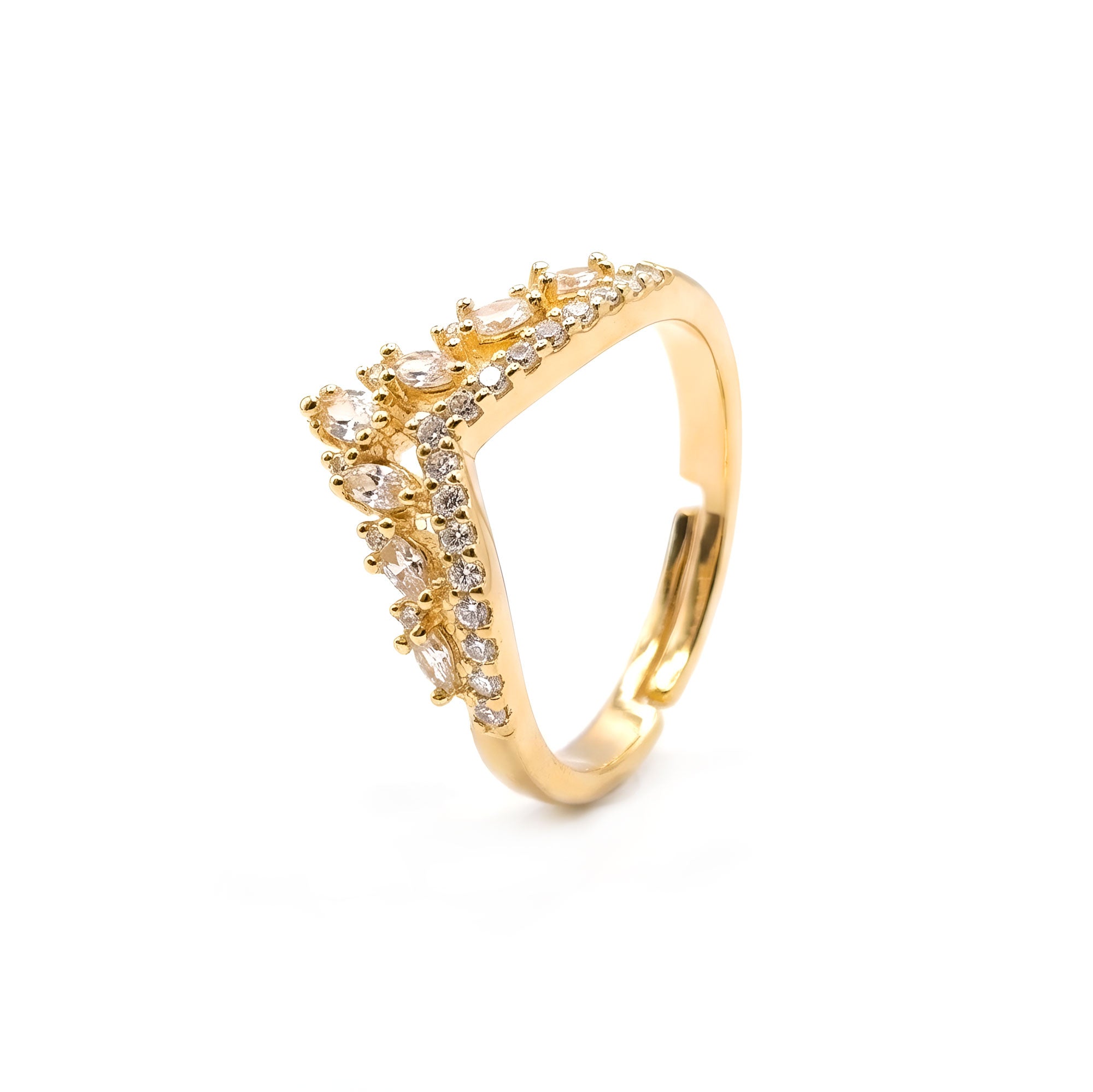 Artklim Gold-Plated Round Crown Sparkle Anti-Tarnish Ring