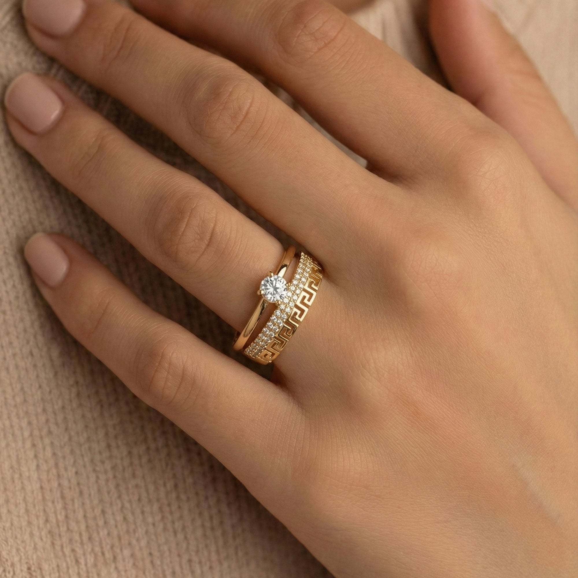 Artklim Gold-Plated Imperial Greek Key Anti-Tarnish Ring