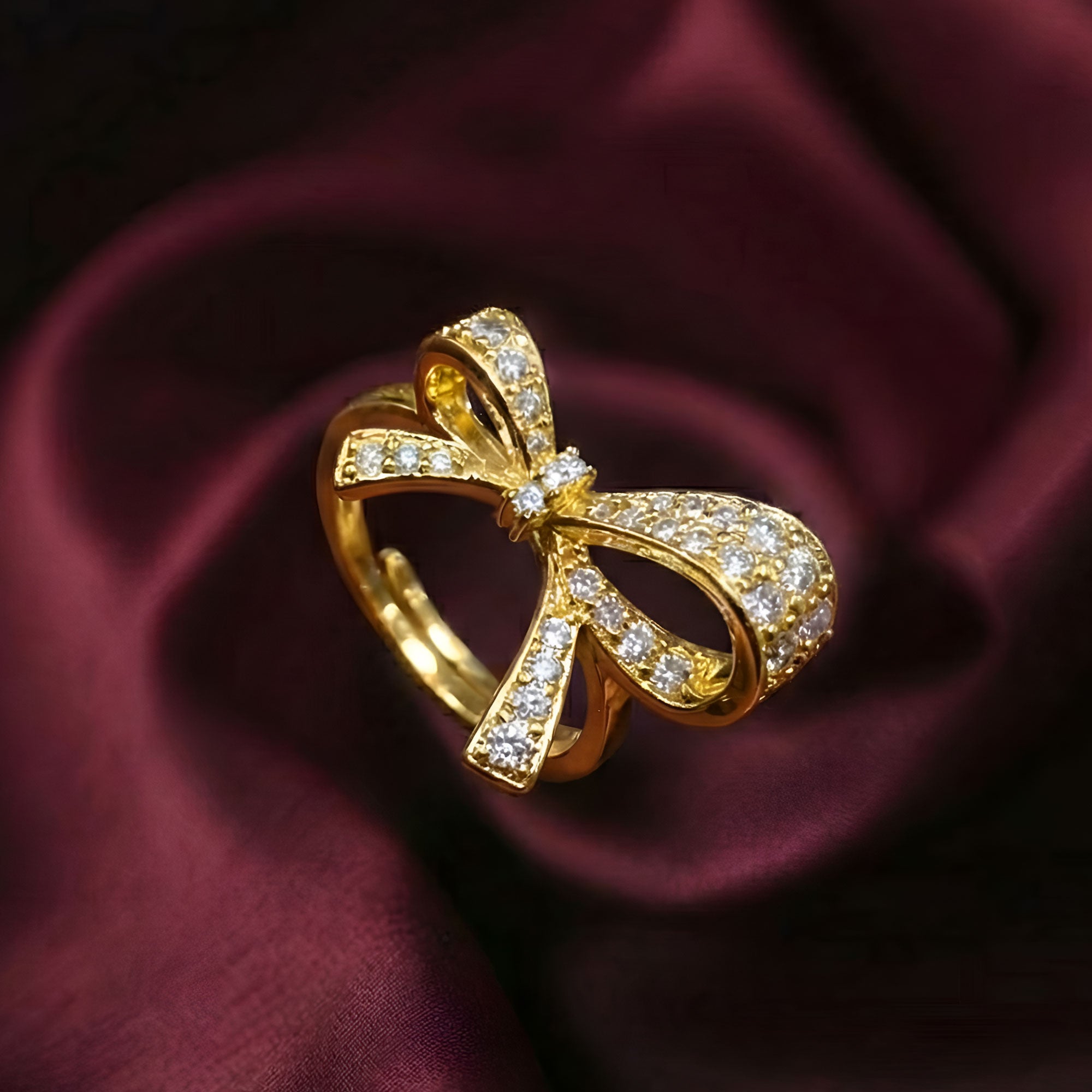 Artklim Gold-Plated Graceful Bow Spark Anti-Tarnish Ring