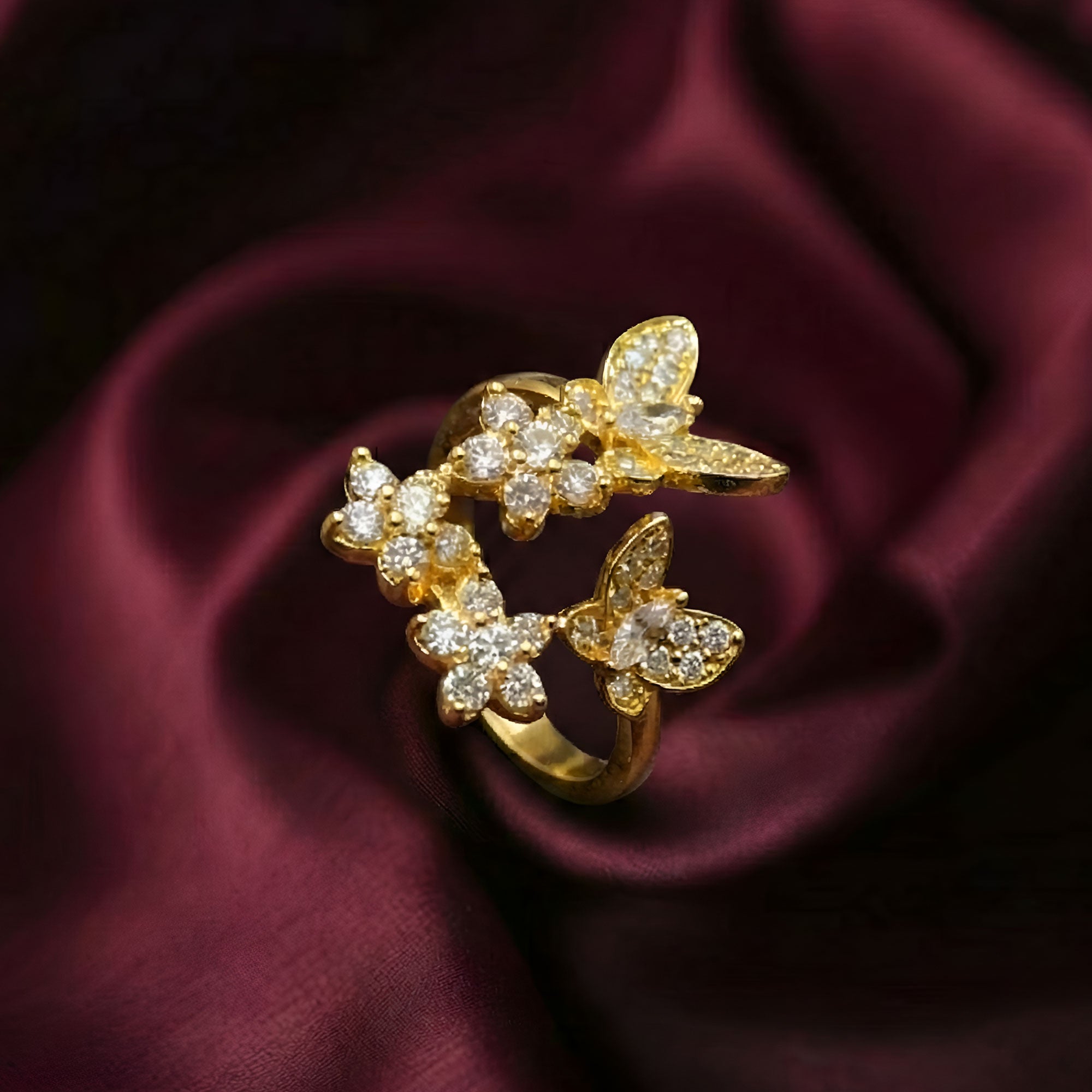 Artklim Gold-Plated Golden Butterfly Bloom Anti-Tarnish Ring