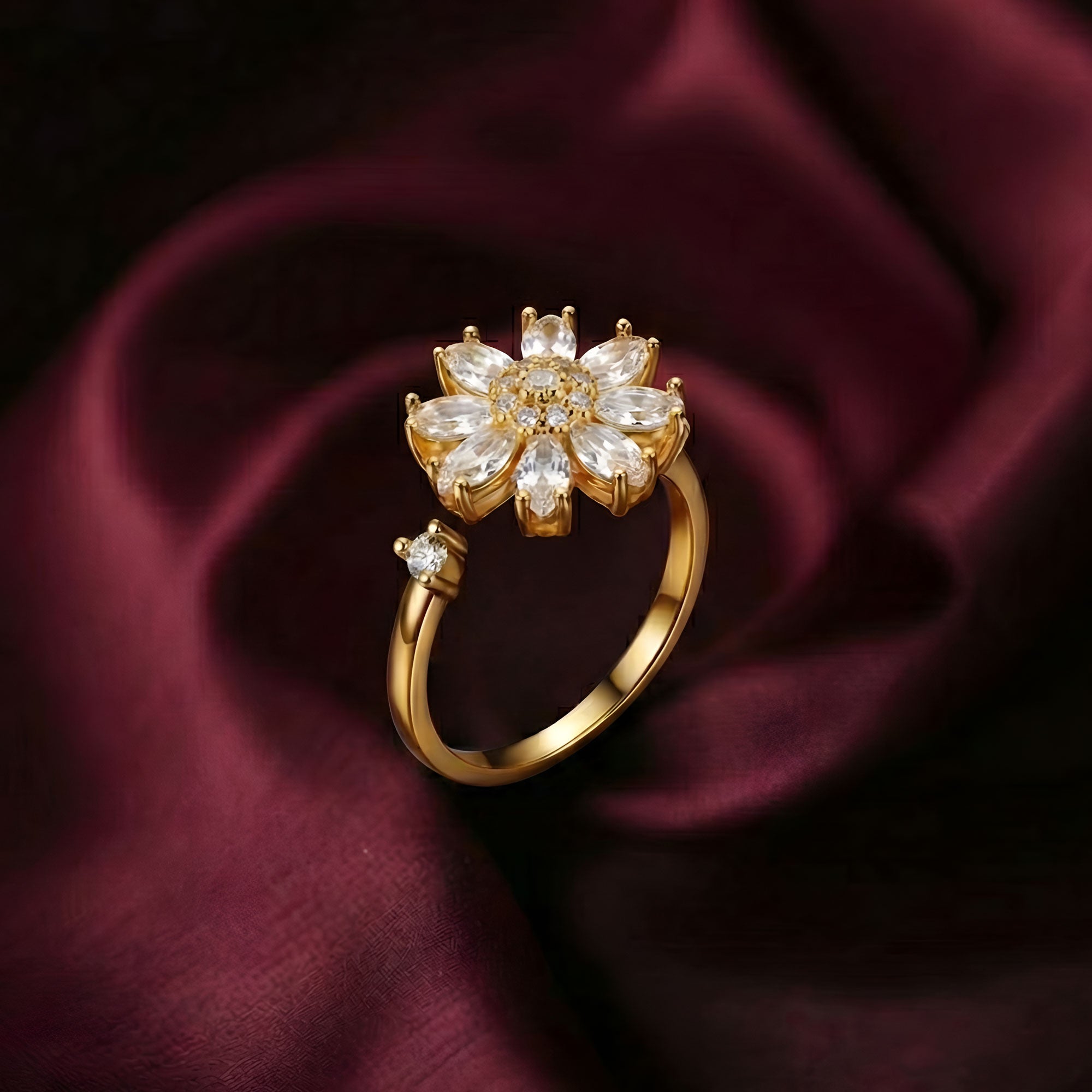 Artklim Gold-Plated Spinner Flower Crystal Anti-Tarnish Ring