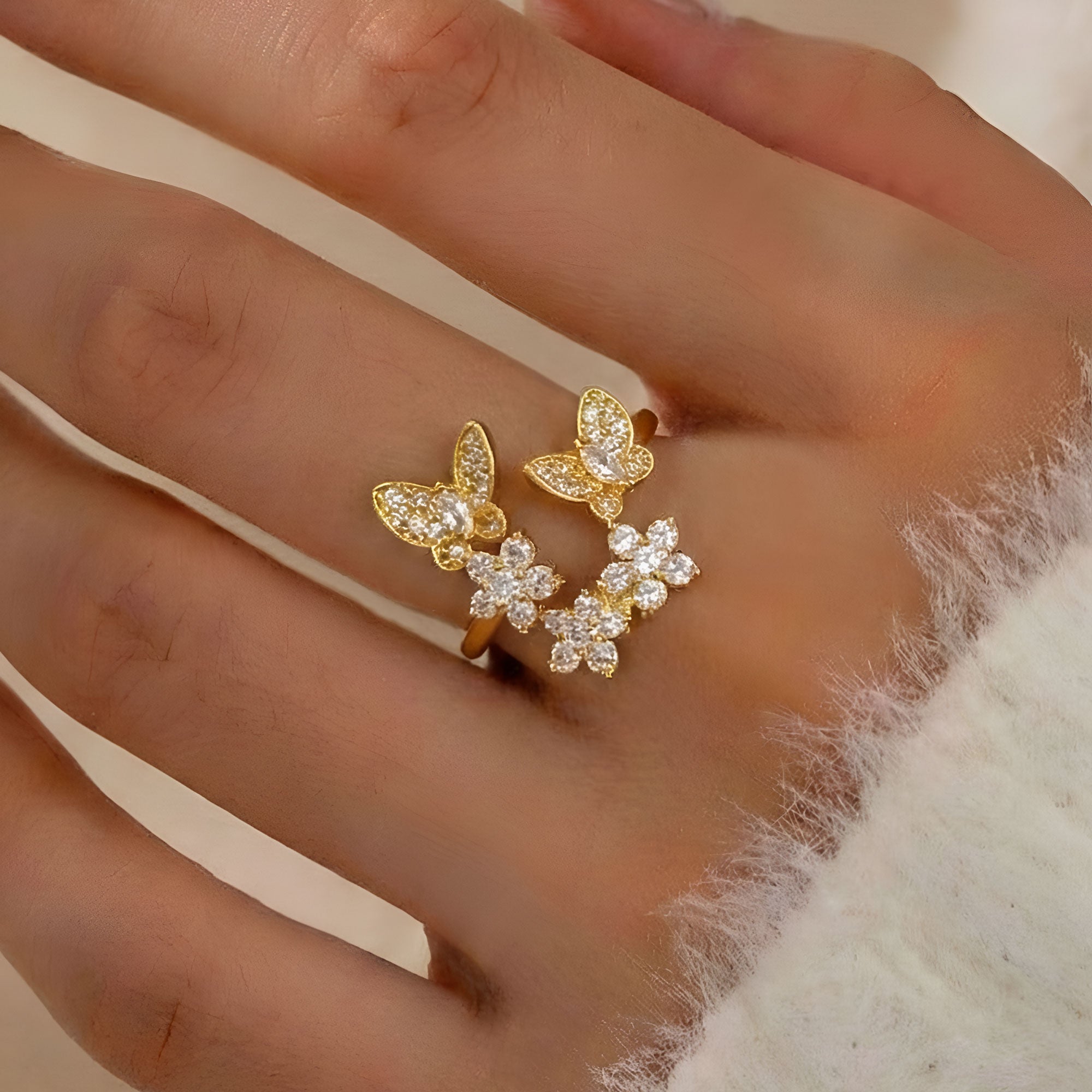Artklim Gold-Plated Golden Butterfly Bloom Anti-Tarnish Ring