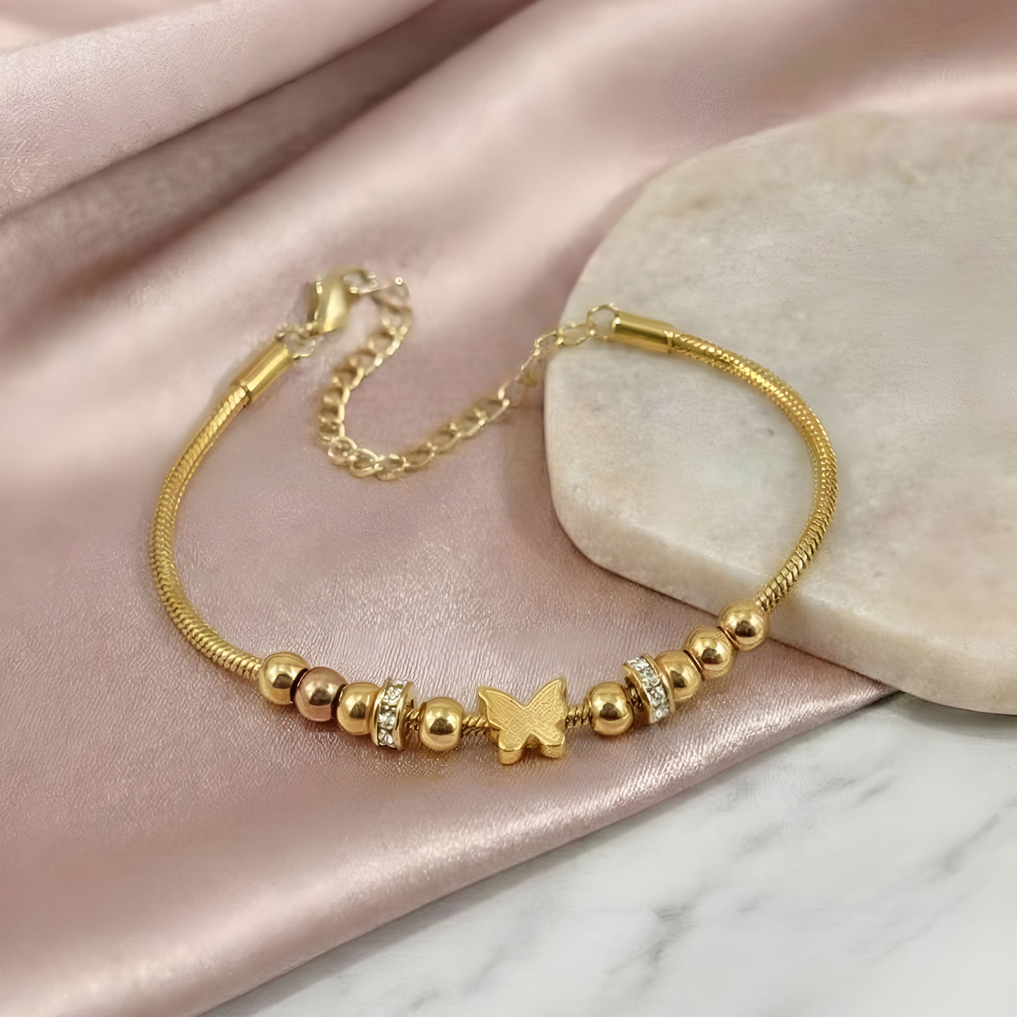 Artklim Gold Plated Butterfly Charm Bracelet