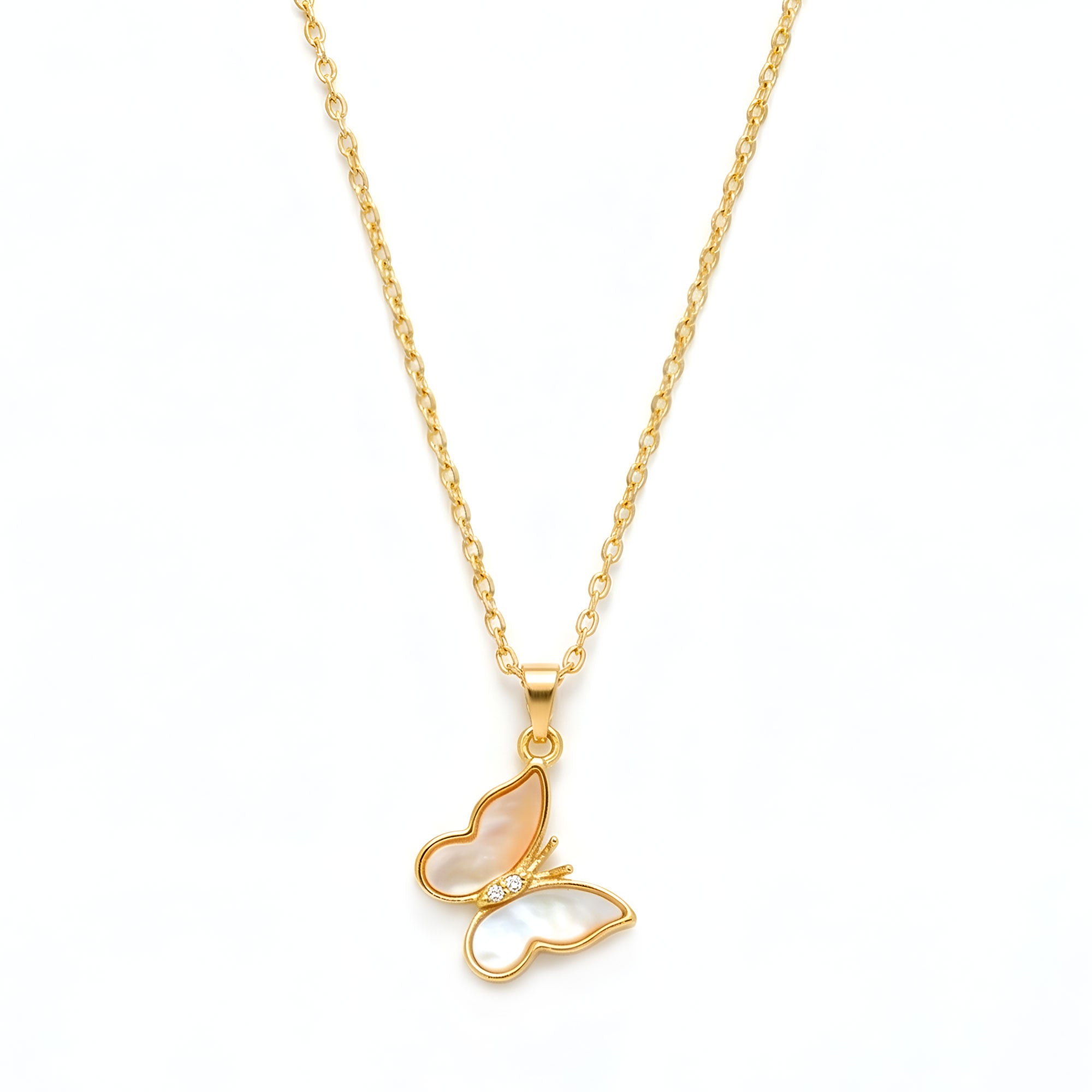Artklim Gold Plated Butterfly Pearl Gold Pendant Necklace